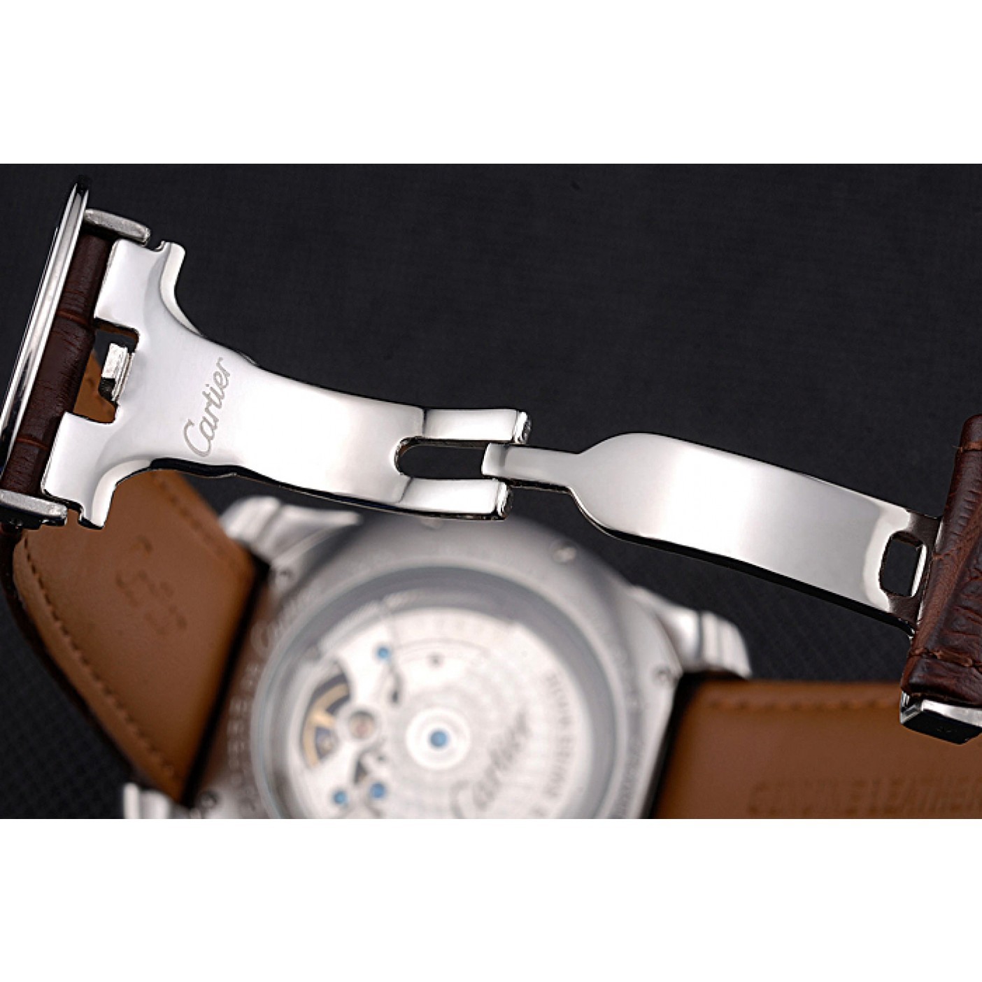 MiroTime Cartier Calibre Tourbillon White Dial Stainless Steel Case Brown Leather Strap 622750