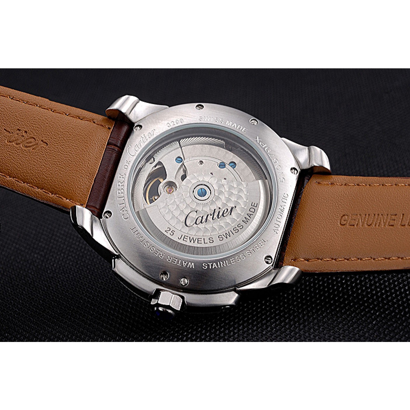 MiroTime Cartier Calibre Tourbillon White Dial Stainless Steel Case Brown Leather Strap 622750