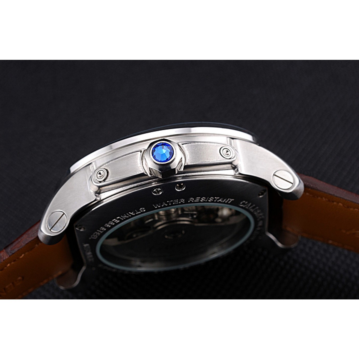 MiroTime Cartier Calibre Tourbillon White Dial Stainless Steel Case Brown Leather Strap 622750