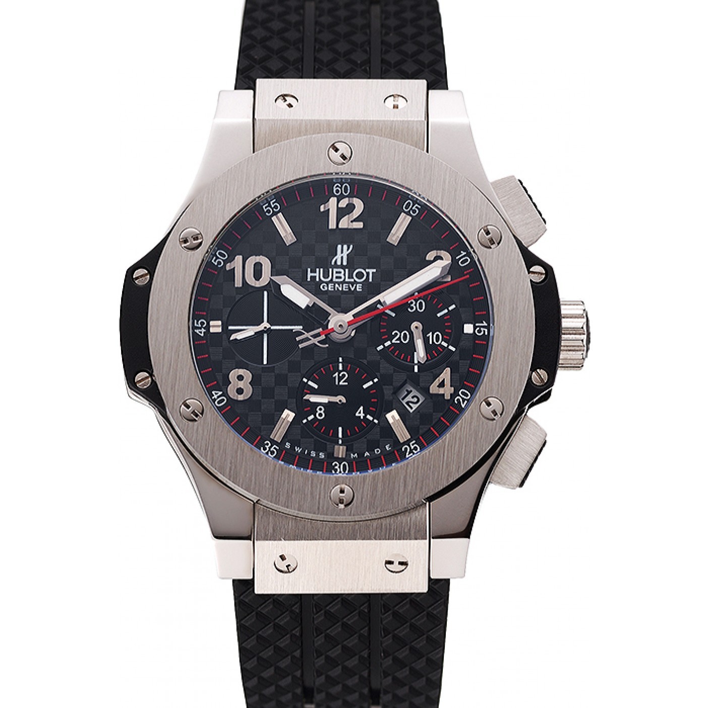 MiroTime Swiss Hublot Big Bang Carbon Effect Dial Silver Case Black Rubber Bracelet 1453899