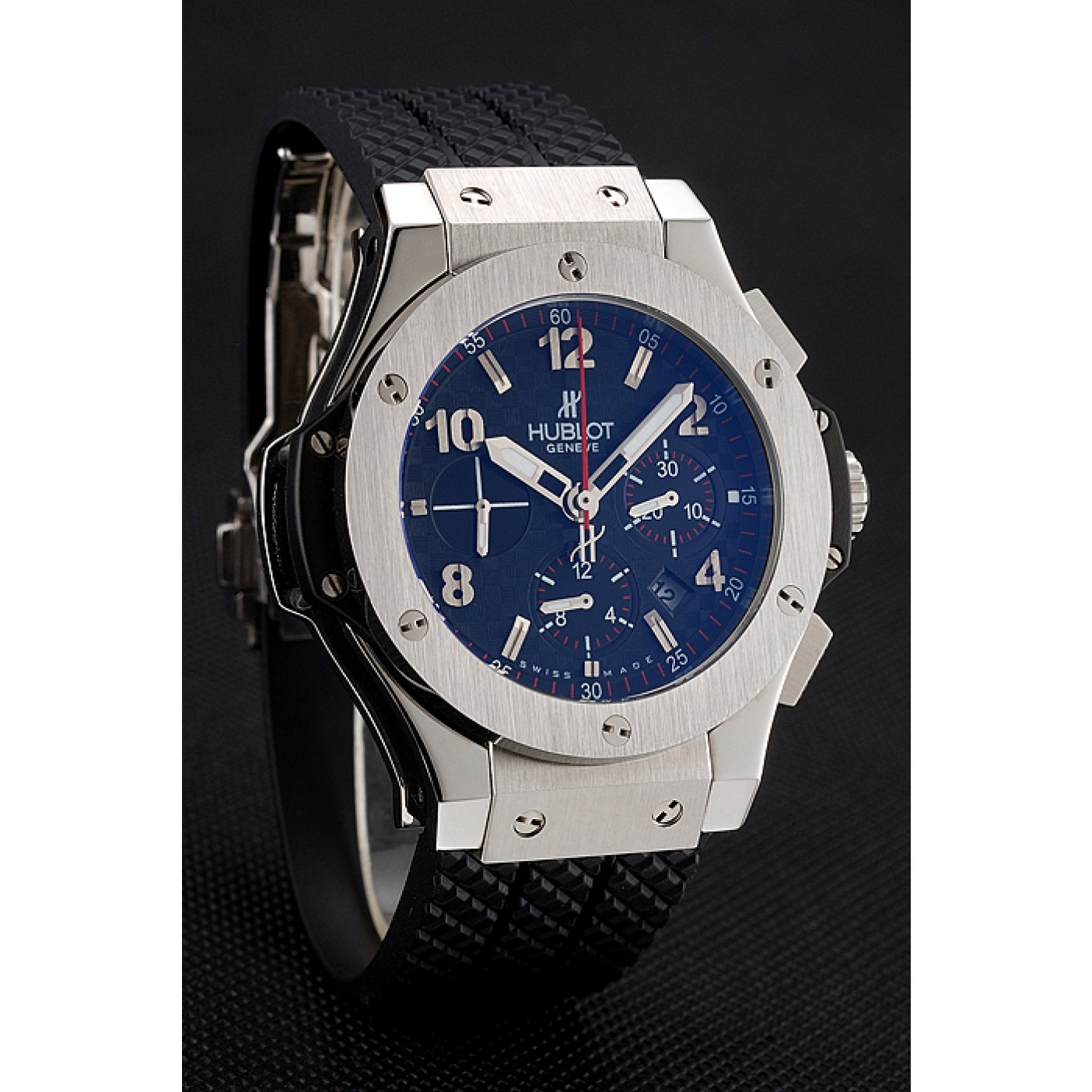 MiroTime Swiss Hublot Big Bang Carbon Effect Dial Silver Case Black Rubber Bracelet 1453899