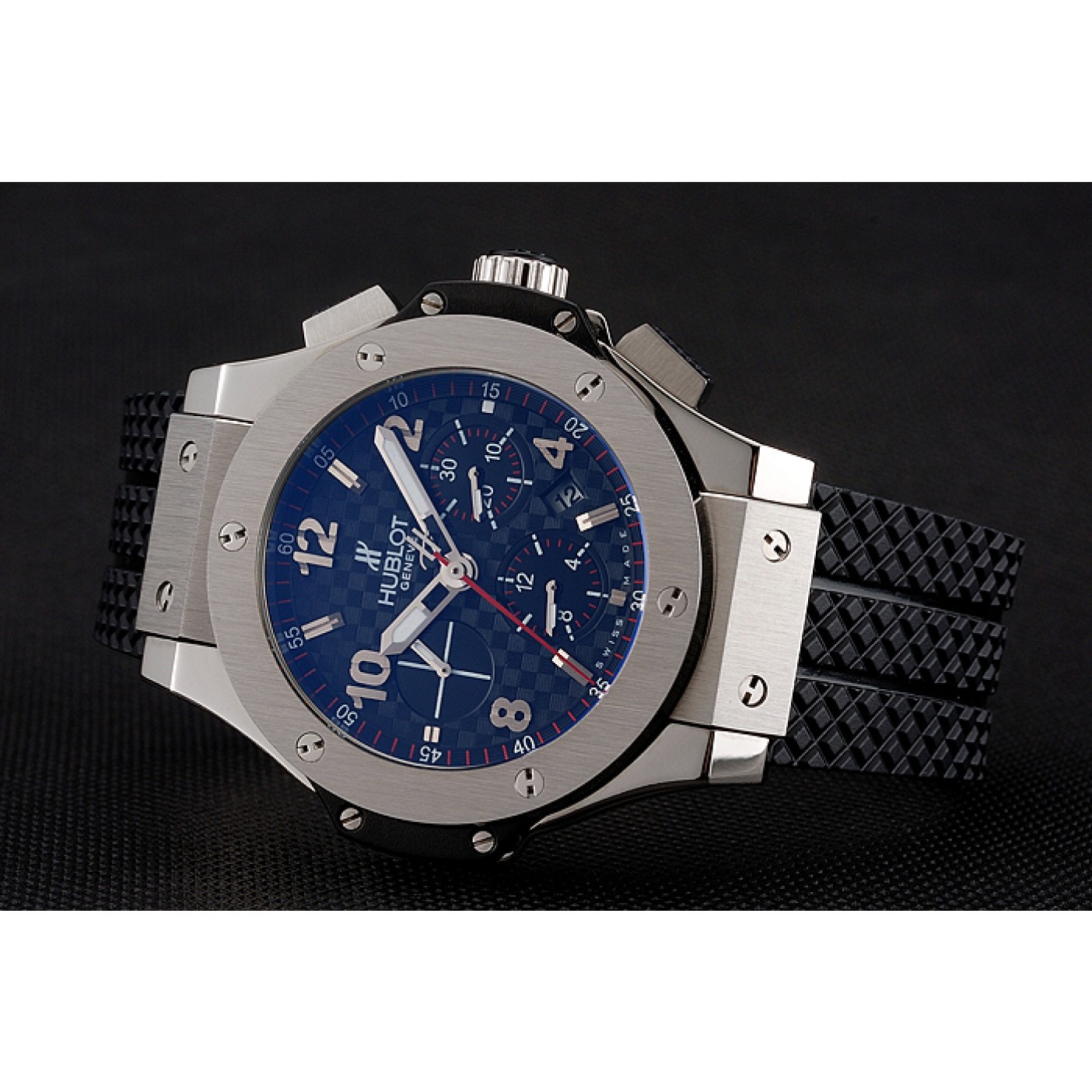 MiroTime Swiss Hublot Big Bang Carbon Effect Dial Silver Case Black Rubber Bracelet 1453899