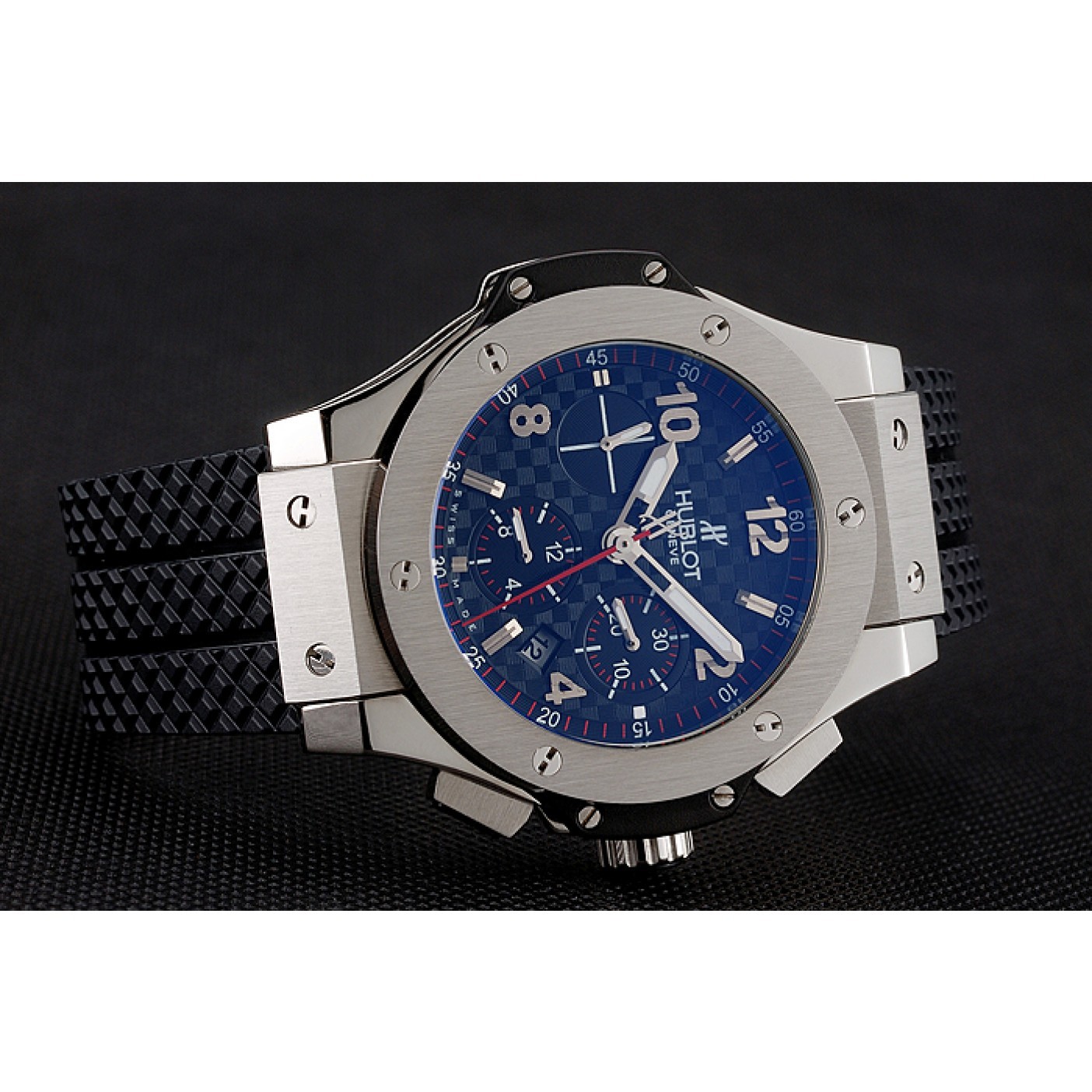 MiroTime Swiss Hublot Big Bang Carbon Effect Dial Silver Case Black Rubber Bracelet 1453899