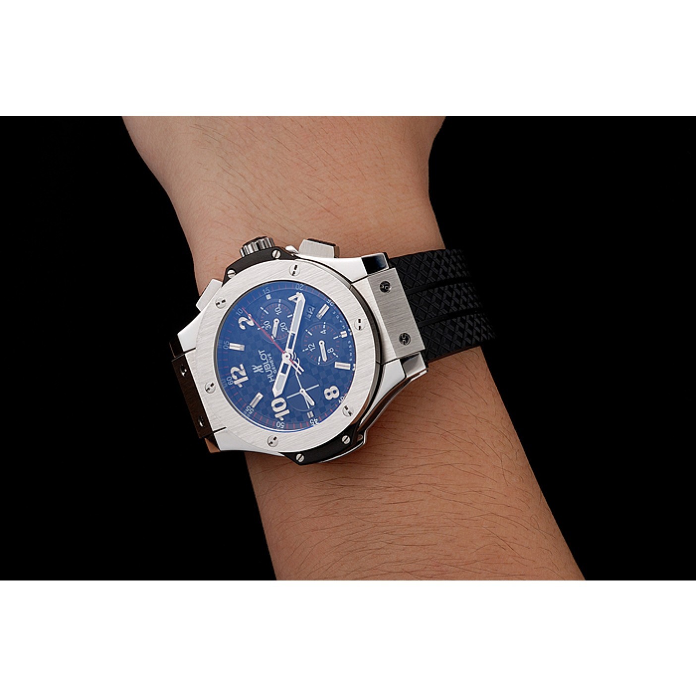 MiroTime Swiss Hublot Big Bang Carbon Effect Dial Silver Case Black Rubber Bracelet 1453899