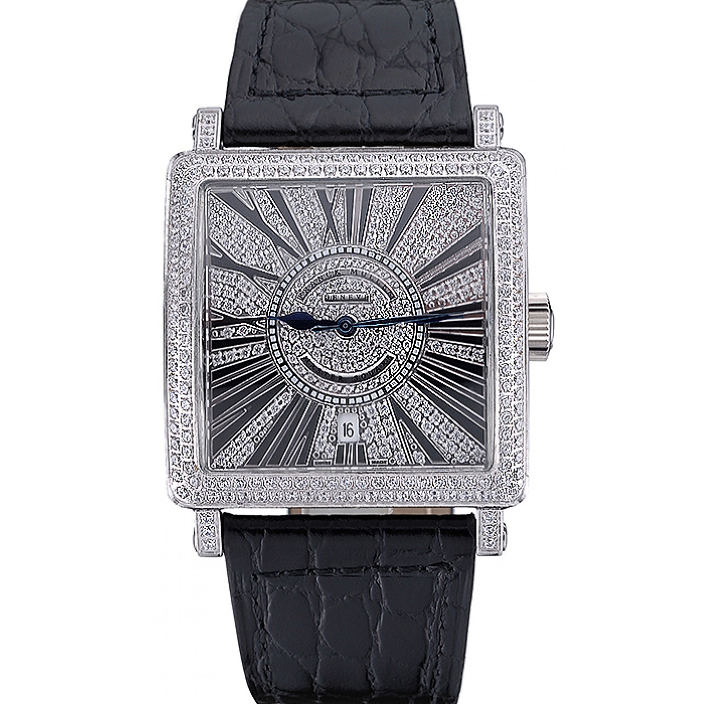 MiroTime Franck Muller Master Square Diamonds Dial Diamonds Case Black Leather Band 622358