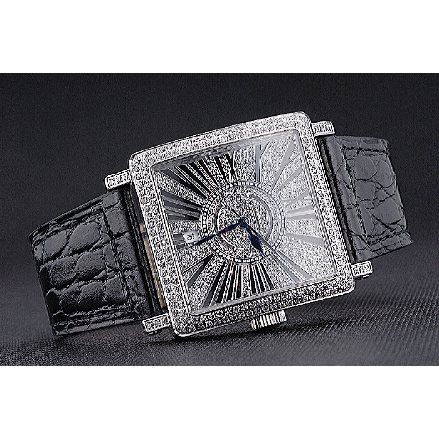 MiroTime Franck Muller Master Square Diamonds Dial Diamonds Case Black Leather Band 622358