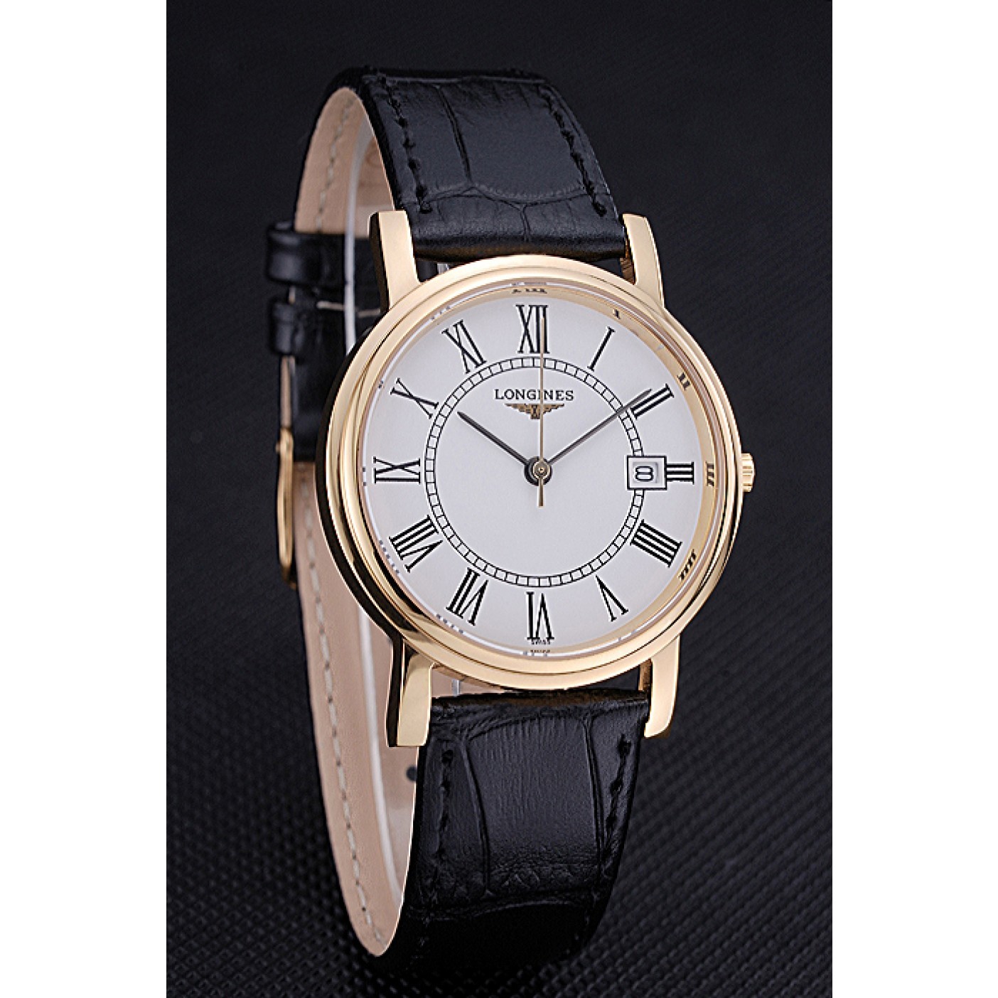 MiroTime Longines La Grande Classique Round White Dial Gold Case Black Leather Band 622382