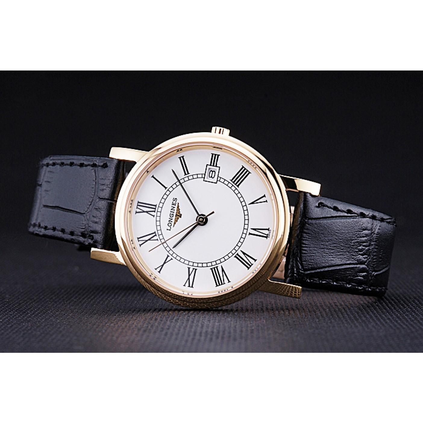 MiroTime Longines La Grande Classique Round White Dial Gold Case Black Leather Band 622382
