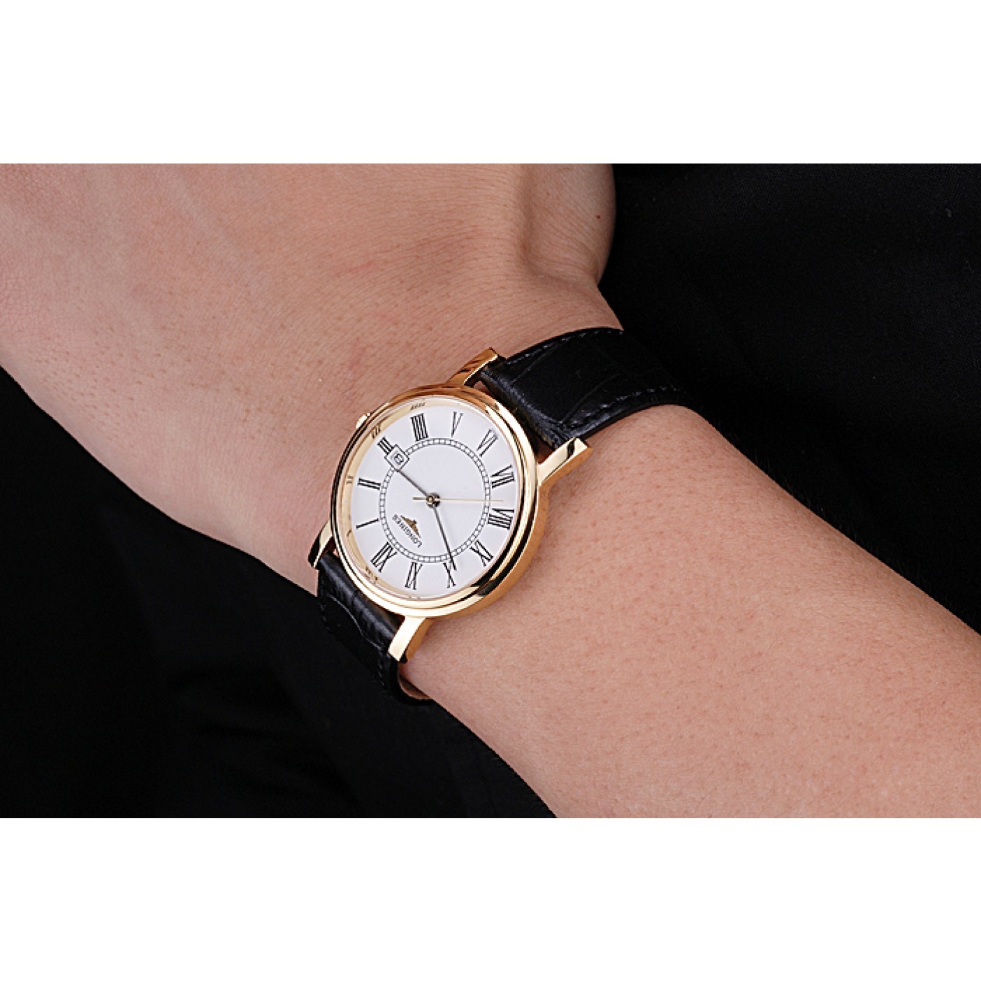 MiroTime Longines La Grande Classique Round White Dial Gold Case Black Leather Band 622382
