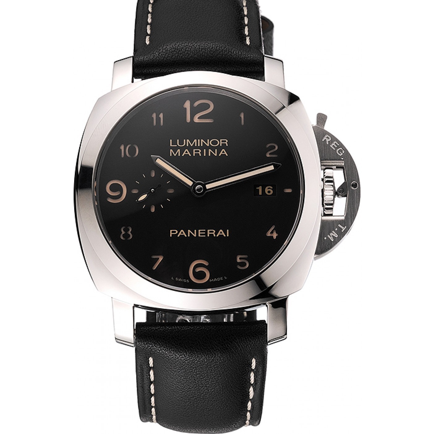 MiroTime Swiss Panerai Luminor Marina 1950 3 Days Brown Dial Stainless Steel Case Black Leather Strap