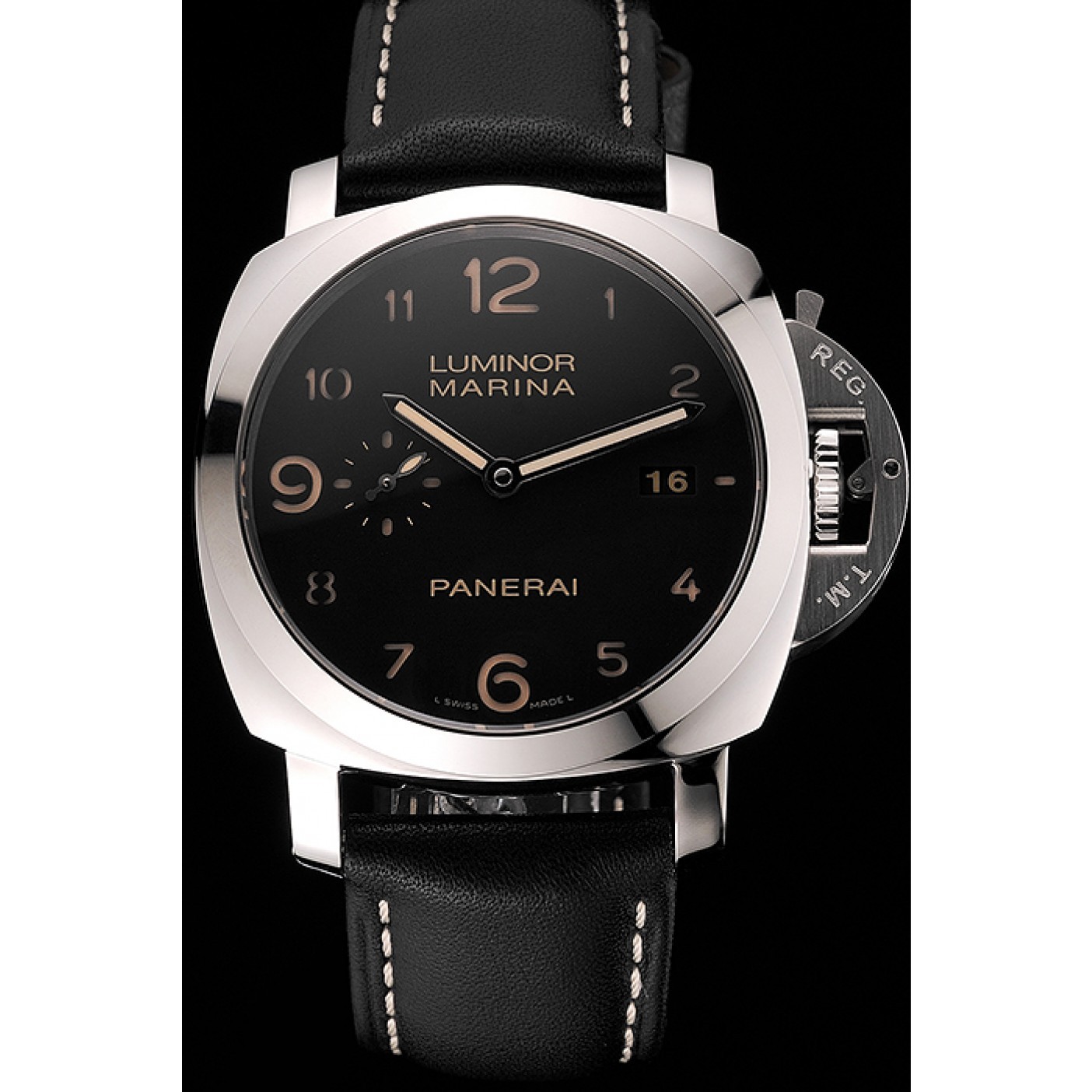 MiroTime Swiss Panerai Luminor Marina 1950 3 Days Brown Dial Stainless Steel Case Black Leather Strap