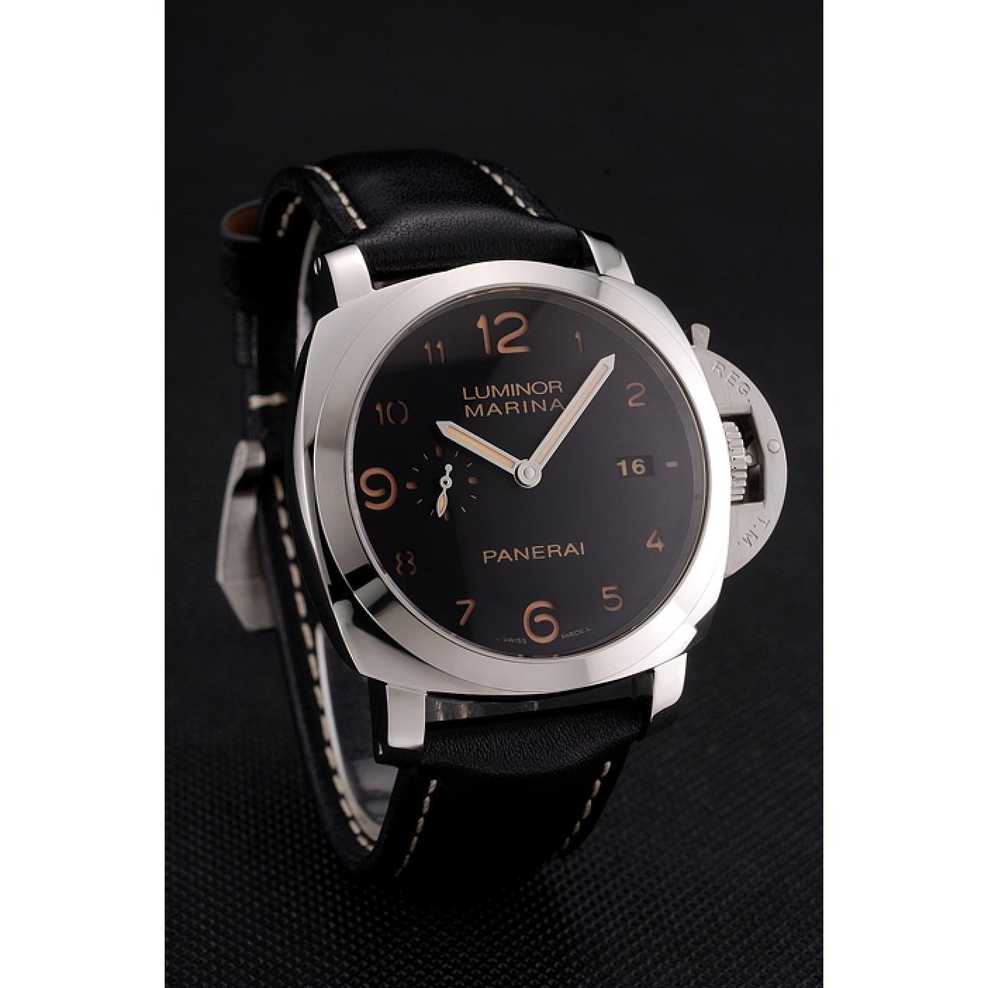 MiroTime Swiss Panerai Luminor Marina 1950 3 Days Brown Dial Stainless Steel Case Black Leather Strap