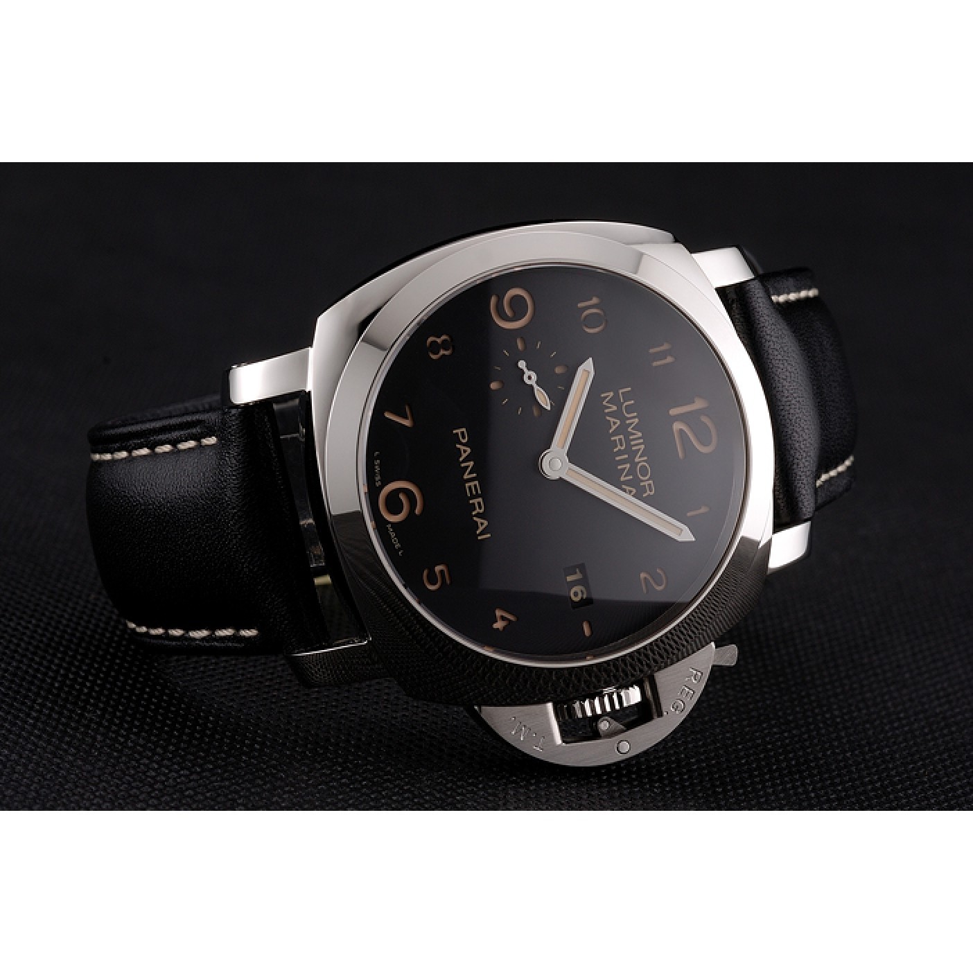 MiroTime Swiss Panerai Luminor Marina 1950 3 Days Brown Dial Stainless Steel Case Black Leather Strap