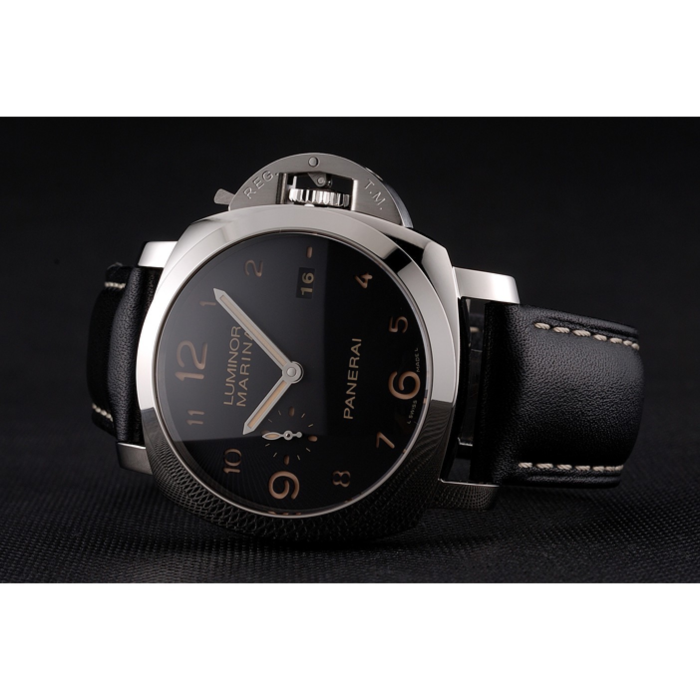 MiroTime Swiss Panerai Luminor Marina 1950 3 Days Brown Dial Stainless Steel Case Black Leather Strap