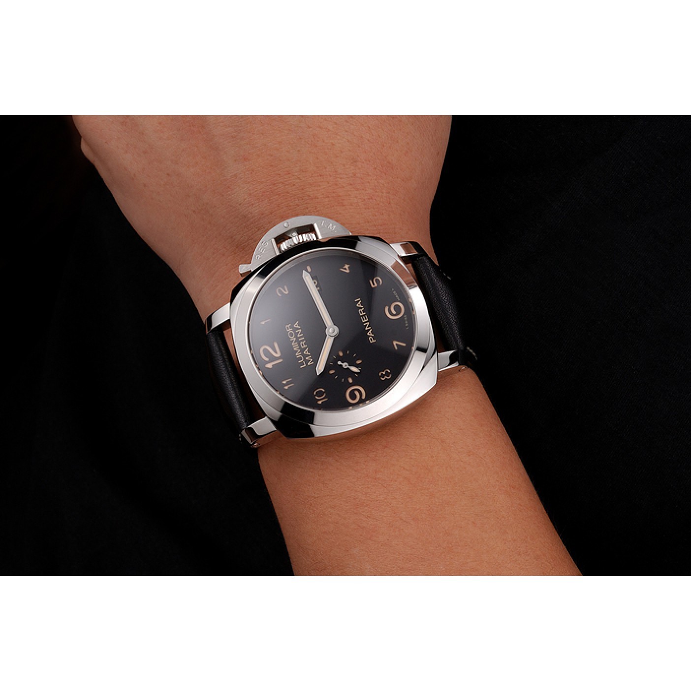 MiroTime Swiss Panerai Luminor Marina 1950 3 Days Brown Dial Stainless Steel Case Black Leather Strap