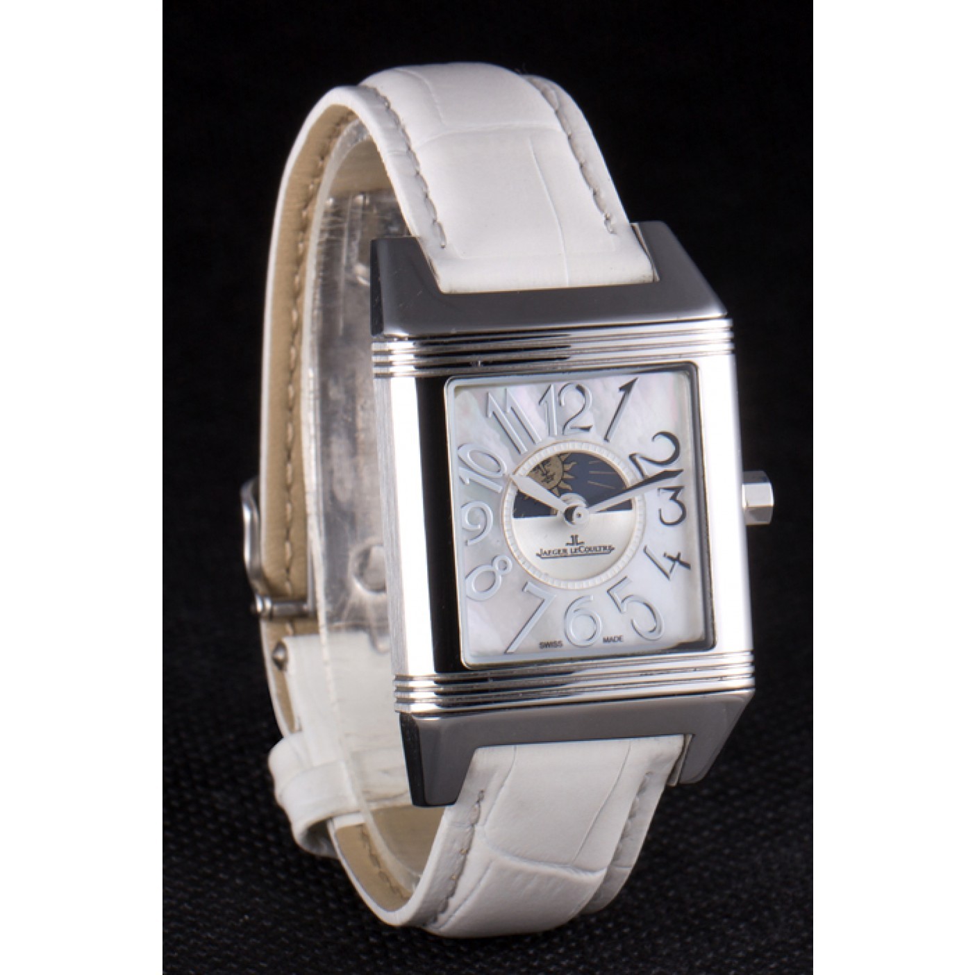 MiroTime Jaeger le Coultre Reverso Squadro Lady White Leather Strap Pearl Dial 41970