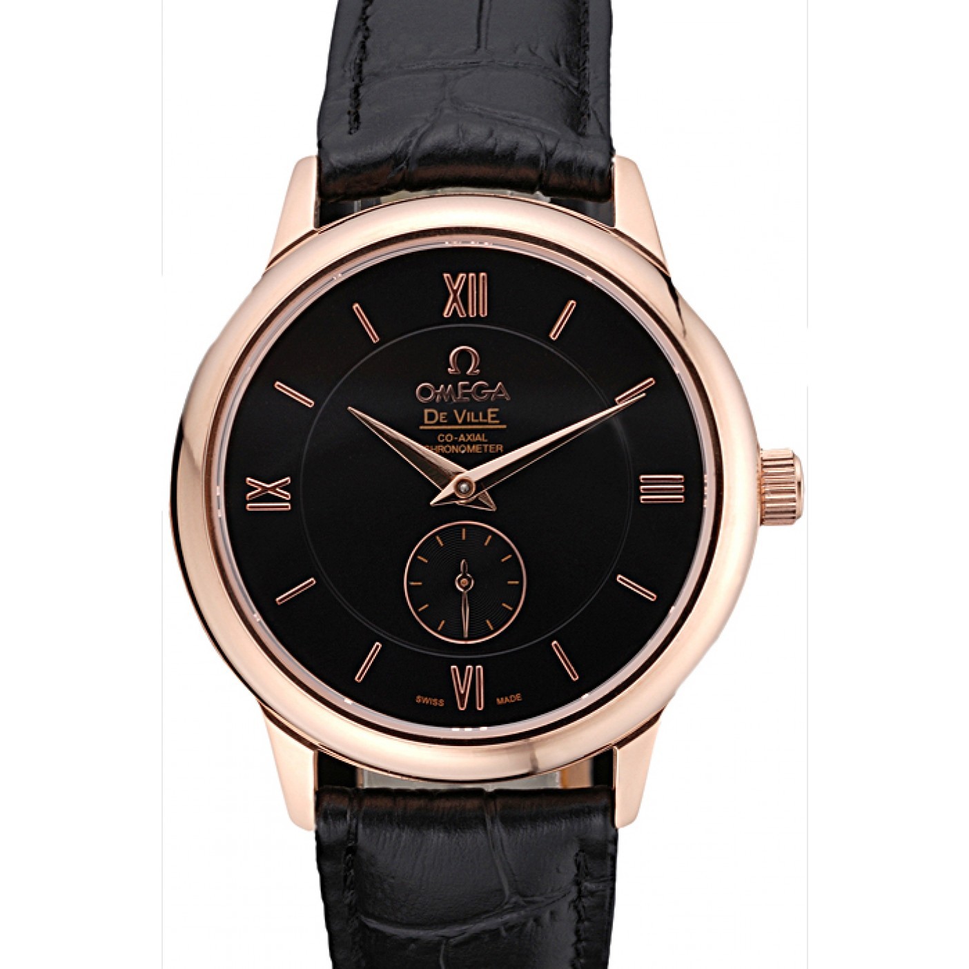 MiroTime Omega DeVille Prestige Small Seconds Black Dial Gold Case Black Leather Bracelet 622602