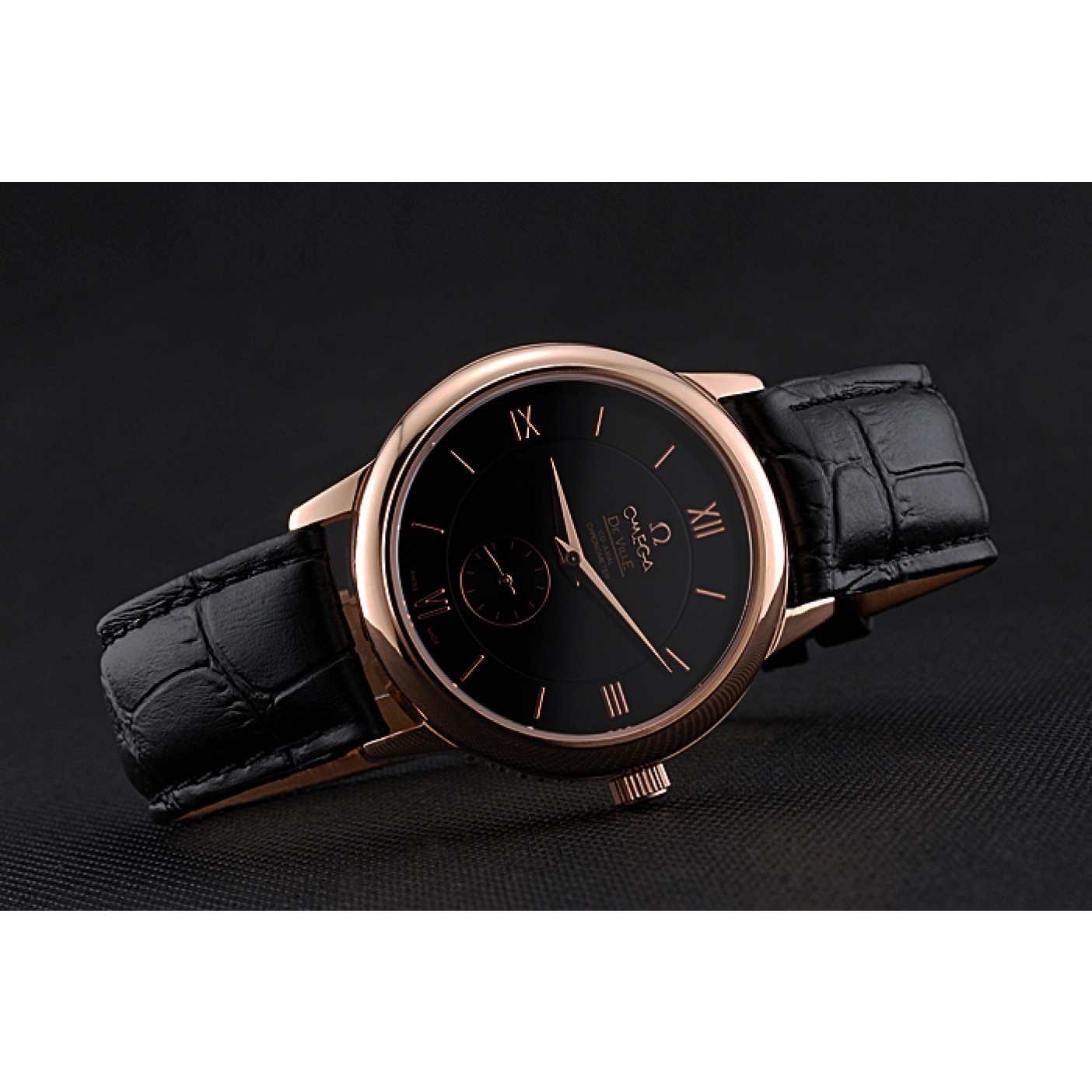 MiroTime Omega DeVille Prestige Small Seconds Black Dial Gold Case Black Leather Bracelet 622602