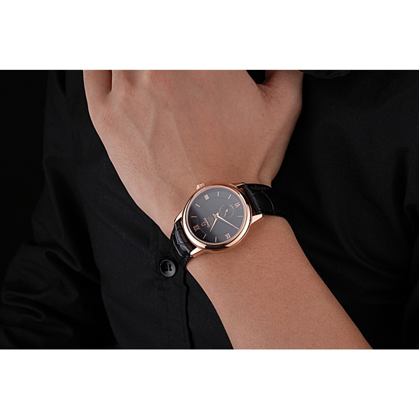 MiroTime Omega DeVille Prestige Small Seconds Black Dial Gold Case Black Leather Bracelet 622602