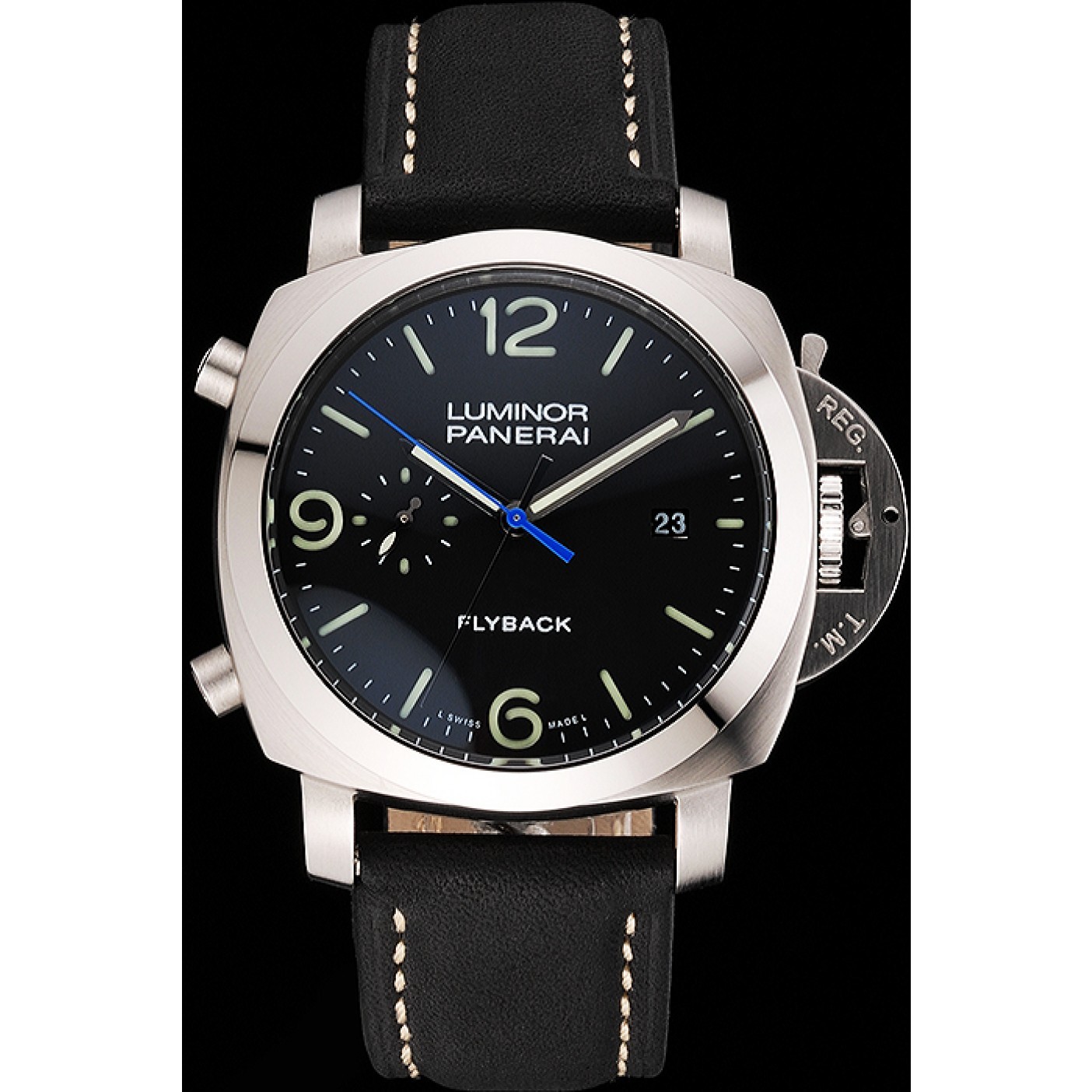MiroTime Panerai Luminor 1950 3 Days Chrono Flyback Black Dial Stainless Steel Case Black Leather Strap
