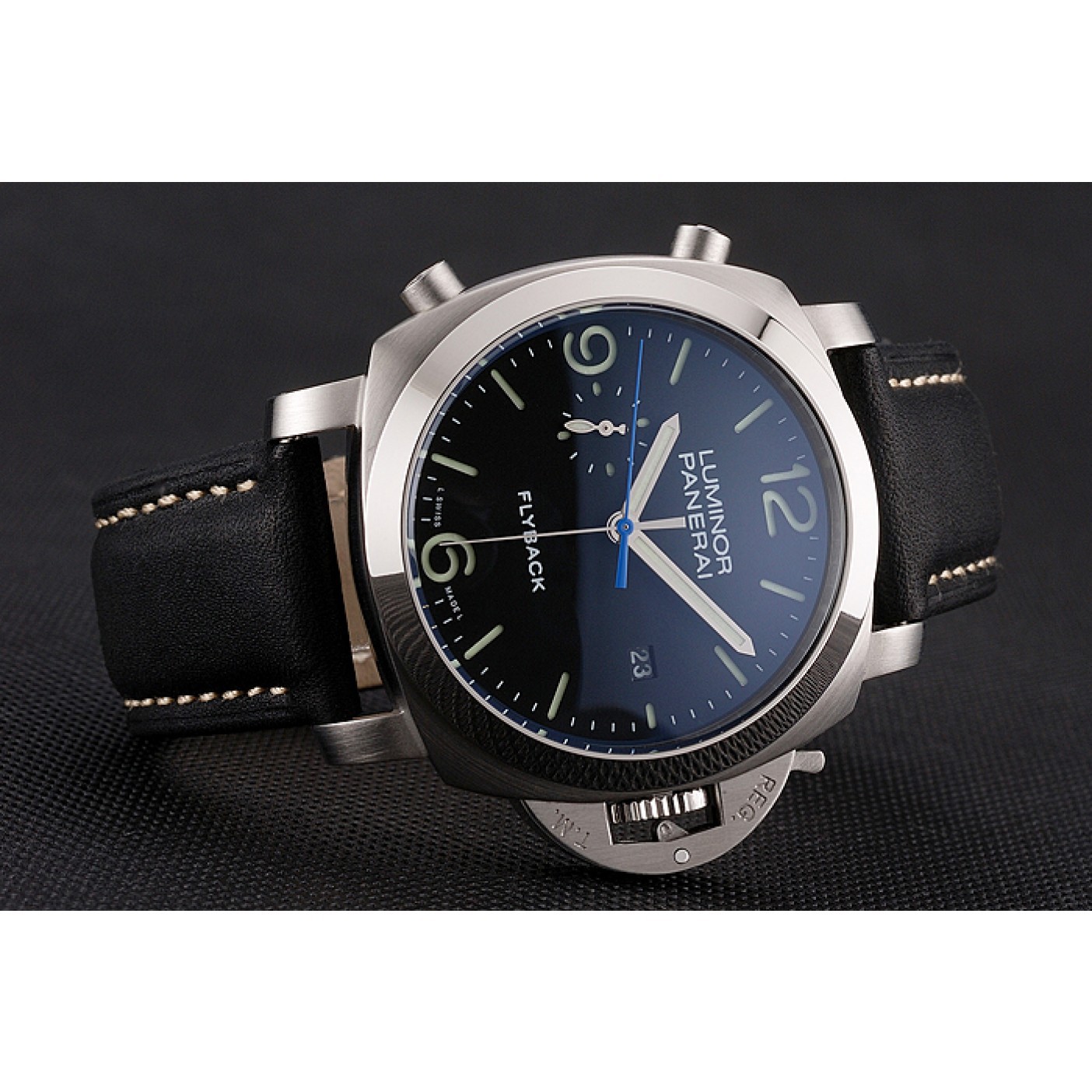 MiroTime Panerai Luminor 1950 3 Days Chrono Flyback Black Dial Stainless Steel Case Black Leather Strap