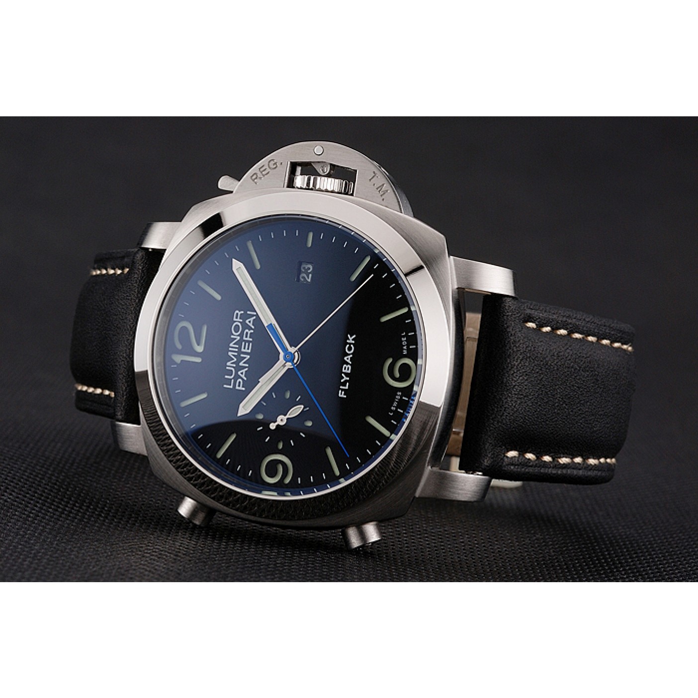 MiroTime Panerai Luminor 1950 3 Days Chrono Flyback Black Dial Stainless Steel Case Black Leather Strap