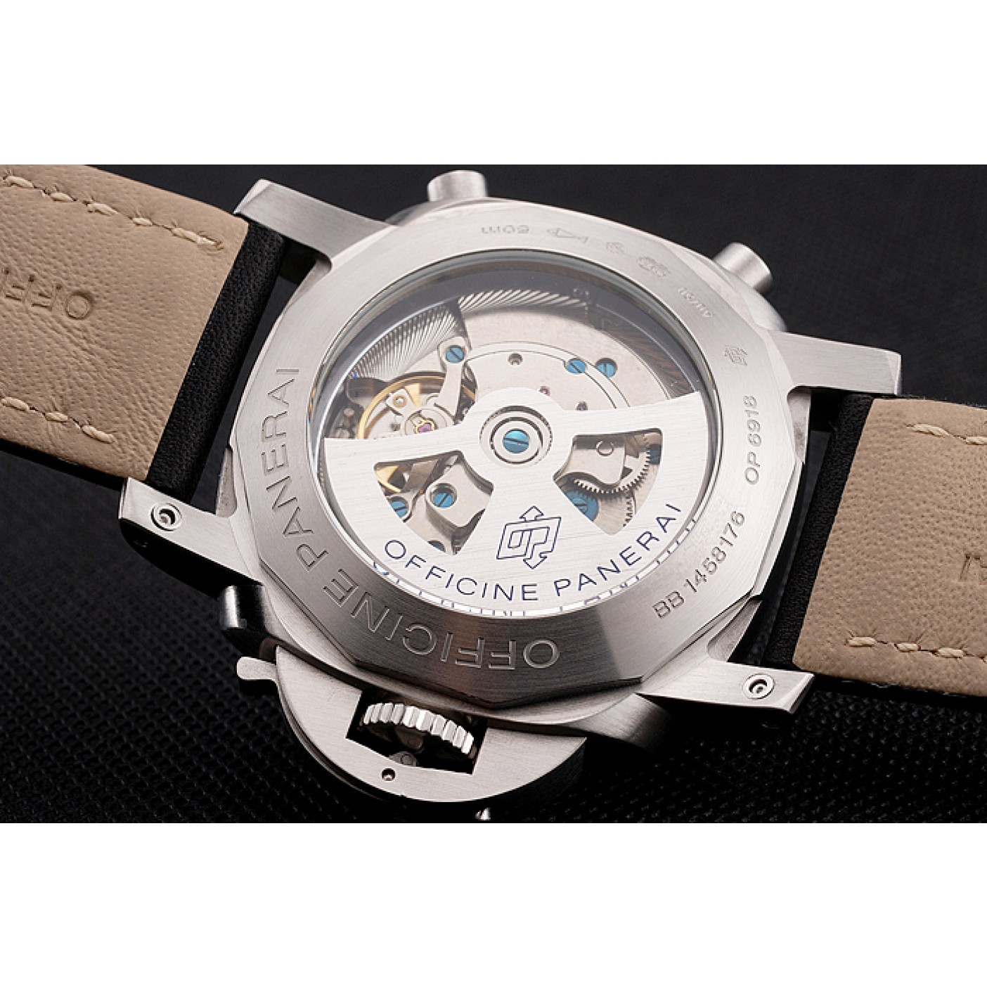 MiroTime Panerai Luminor 1950 3 Days Chrono Flyback Black Dial Stainless Steel Case Black Leather Strap