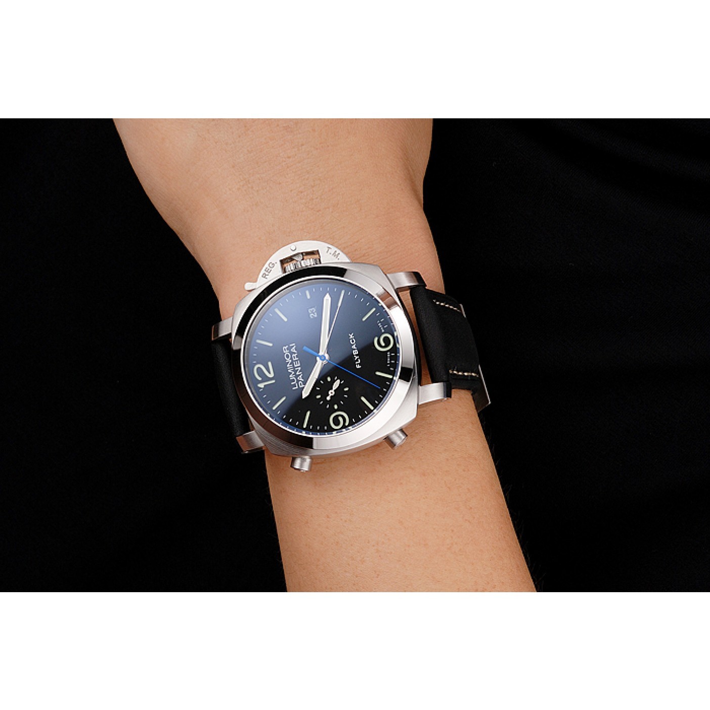 MiroTime Panerai Luminor 1950 3 Days Chrono Flyback Black Dial Stainless Steel Case Black Leather Strap