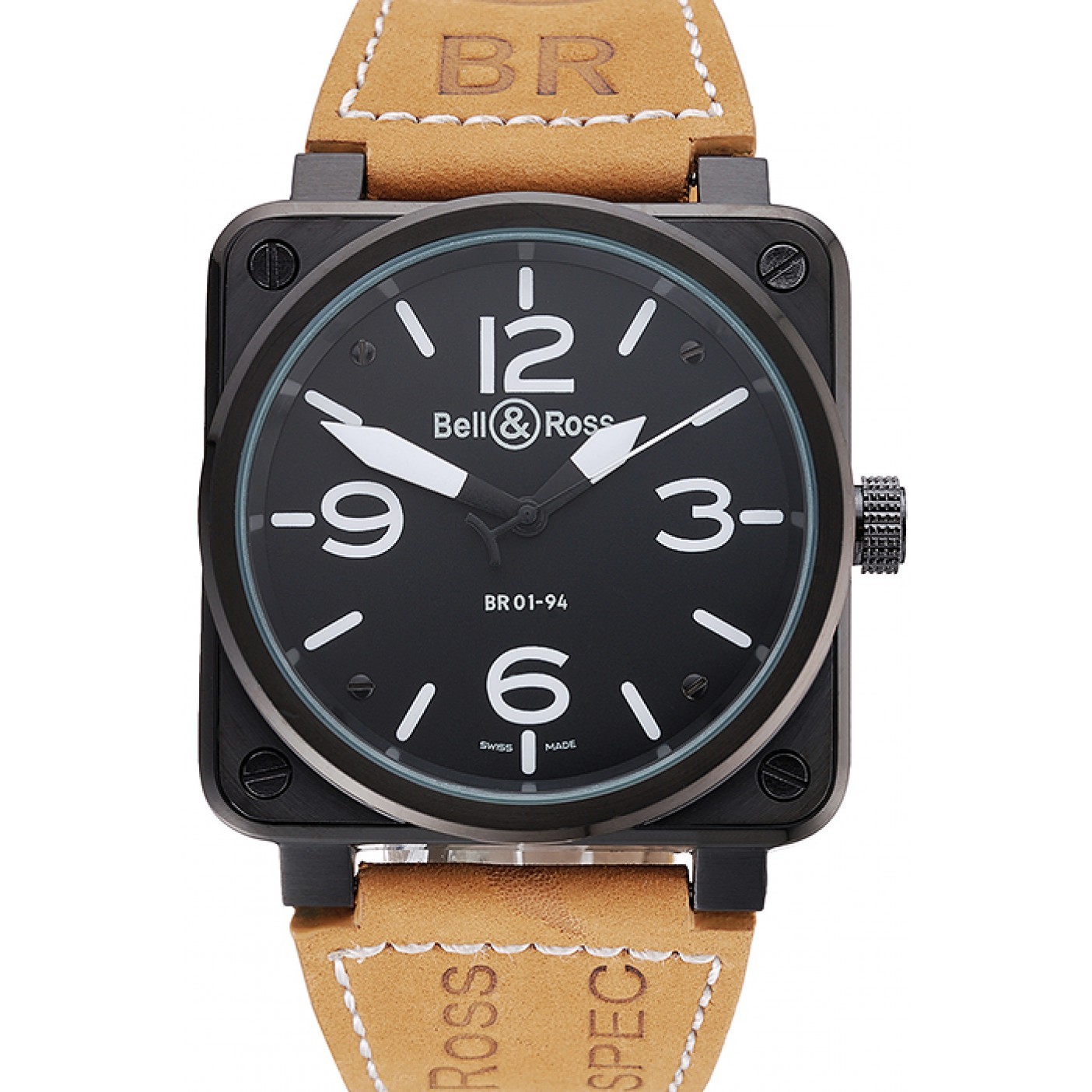MiroTime Bell and Ross BR 01-94 Black Dial Black Case Brown Leather Strap