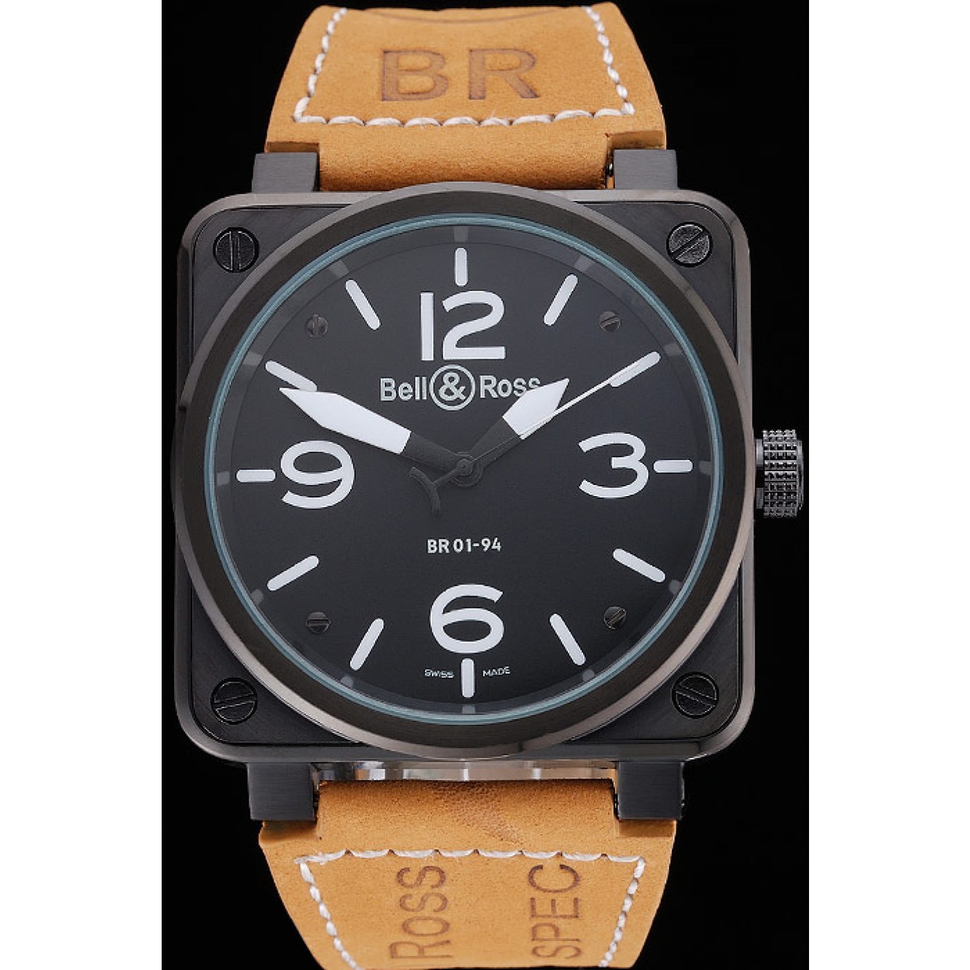 MiroTime Bell and Ross BR 01-94 Black Dial Black Case Brown Leather Strap