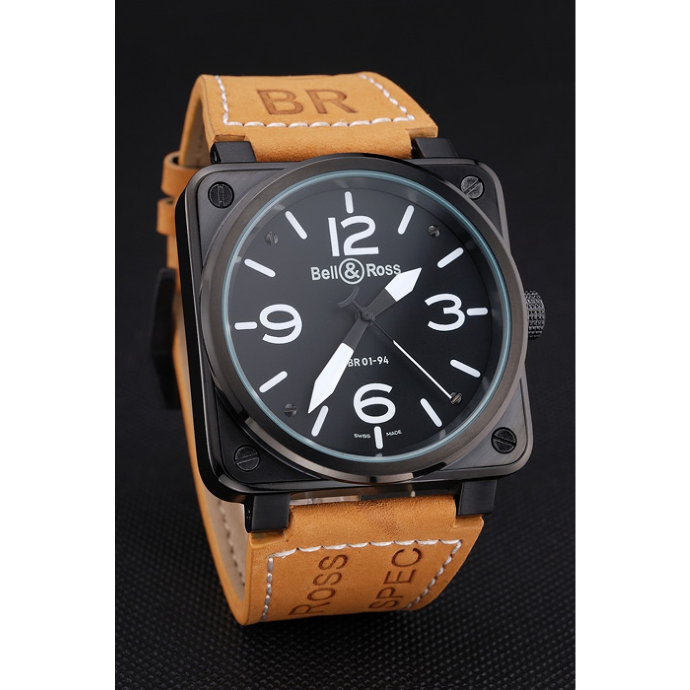 MiroTime Bell and Ross BR 01-94 Black Dial Black Case Brown Leather Strap