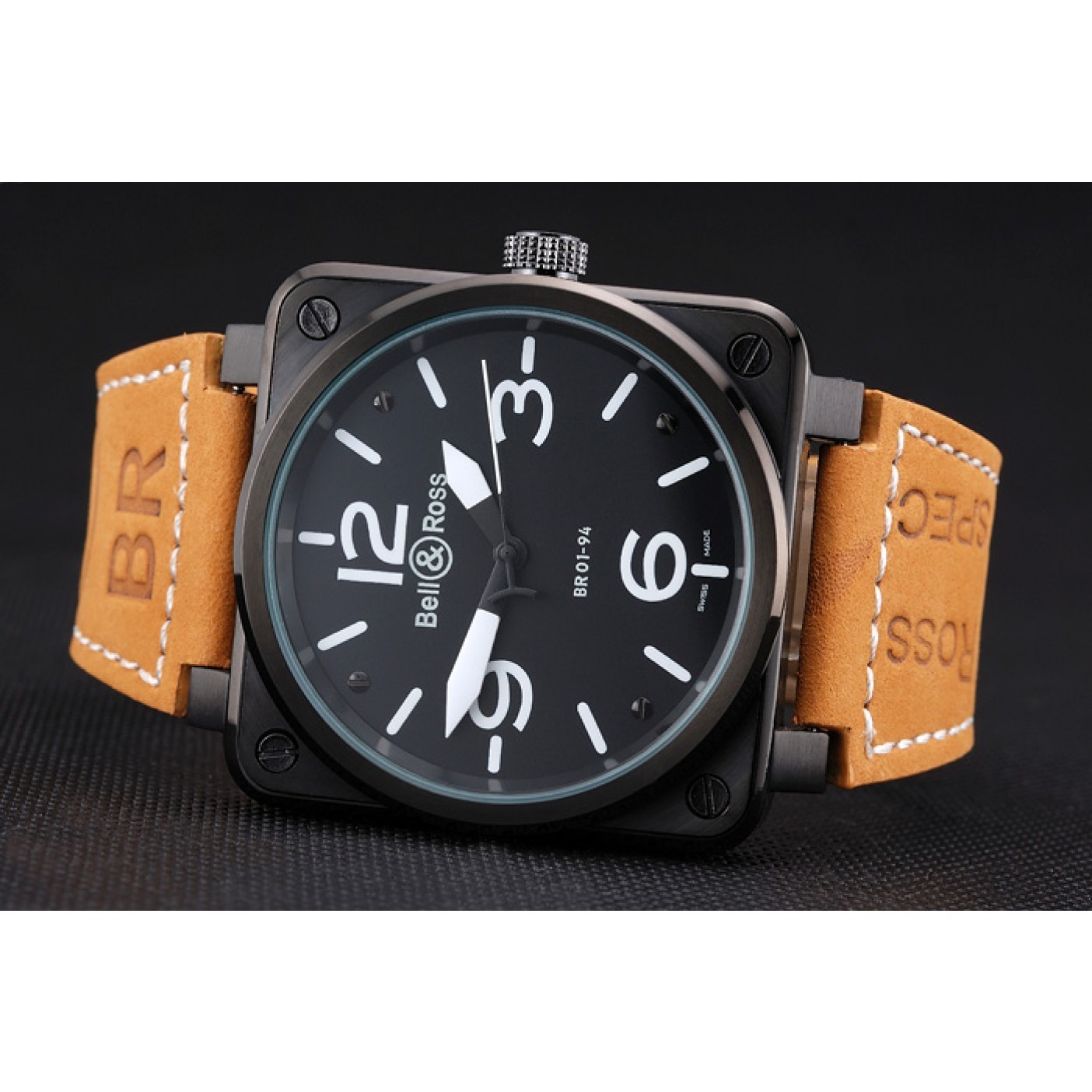 MiroTime Bell and Ross BR 01-94 Black Dial Black Case Brown Leather Strap
