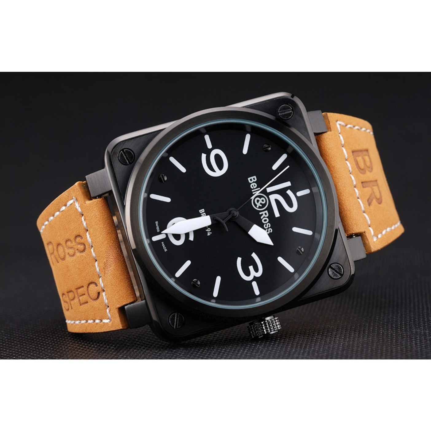 MiroTime Bell and Ross BR 01-94 Black Dial Black Case Brown Leather Strap
