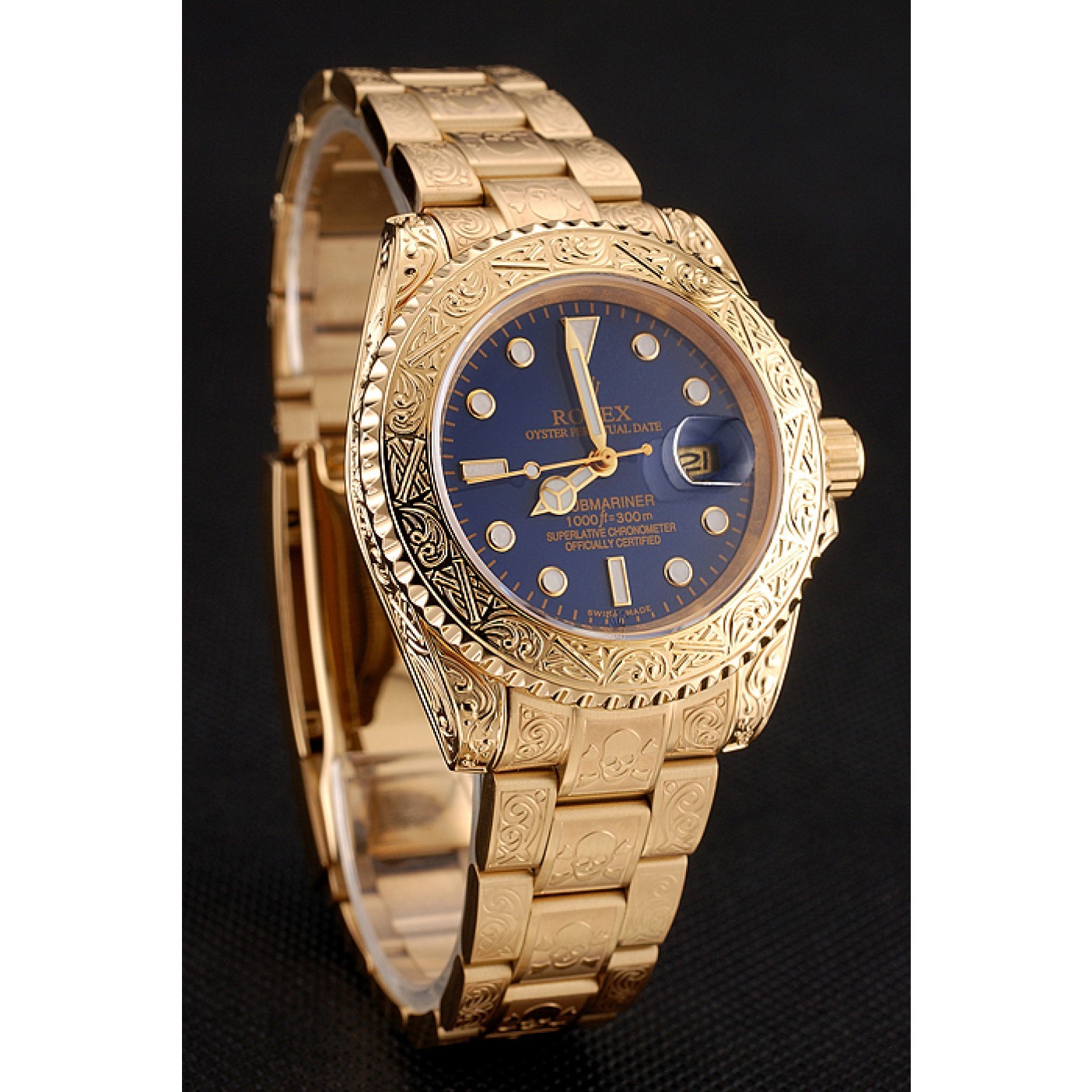 MiroTime Swiss Rolex Submariner Skull Limited Edition Blue Dial Gold Case And Bracelet 1454089