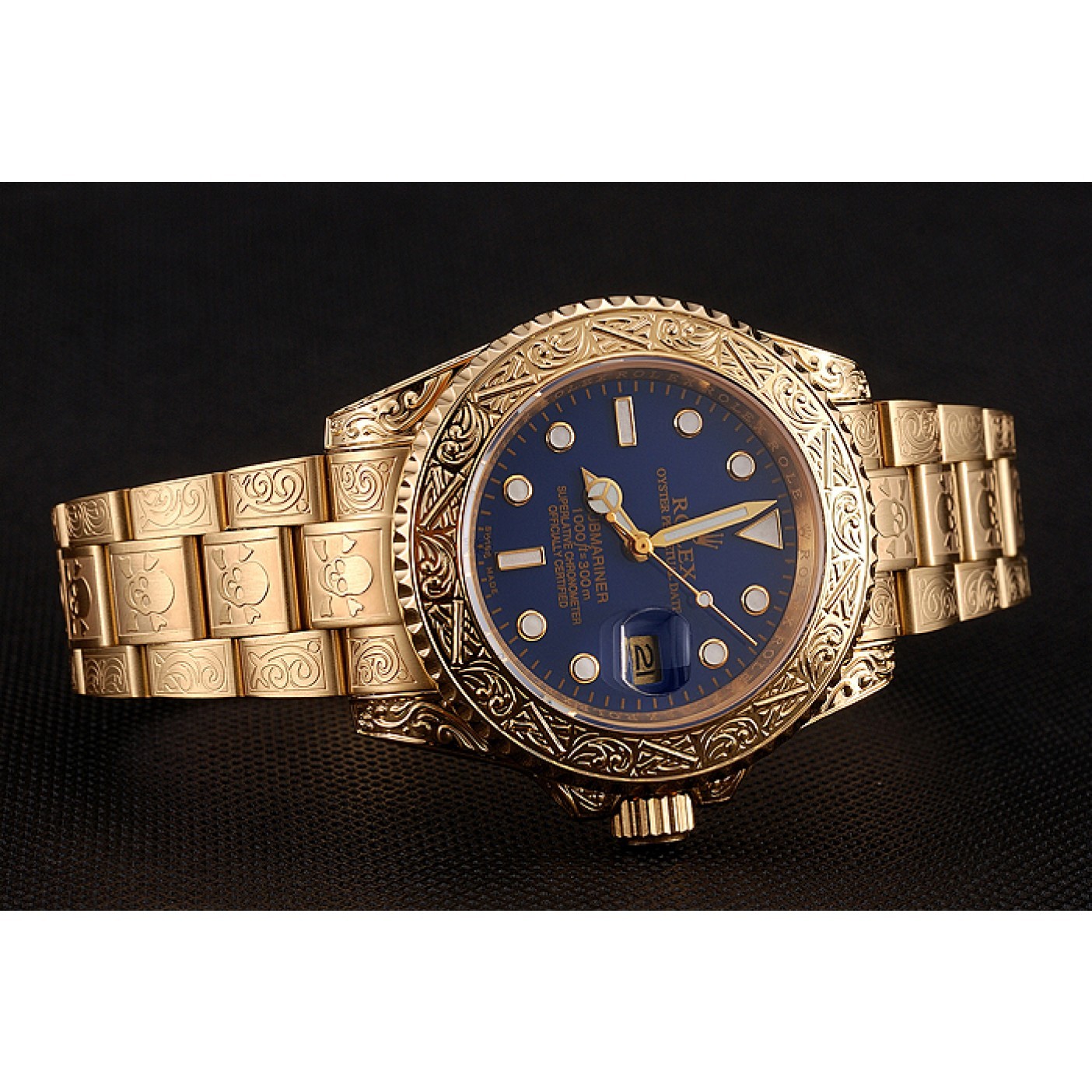 MiroTime Swiss Rolex Submariner Skull Limited Edition Blue Dial Gold Case And Bracelet 1454089