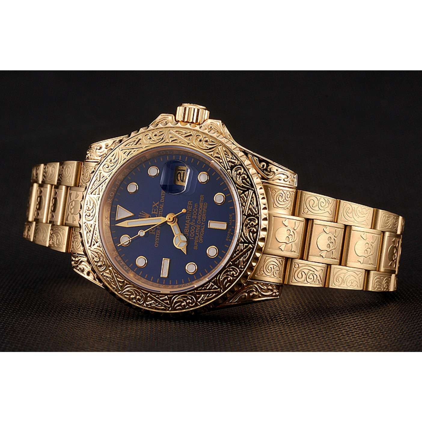 MiroTime Swiss Rolex Submariner Skull Limited Edition Blue Dial Gold Case And Bracelet 1454089