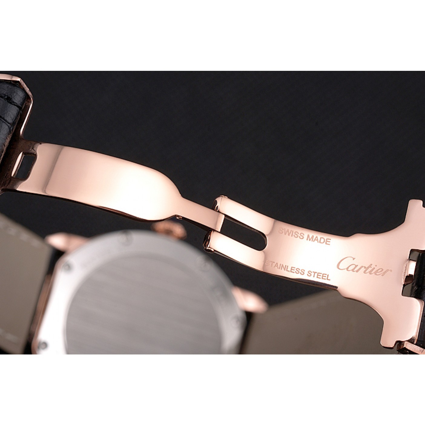 MiroTime Cartier Ronde Louis Cartier White Dial Gold Case Black Leather Strap