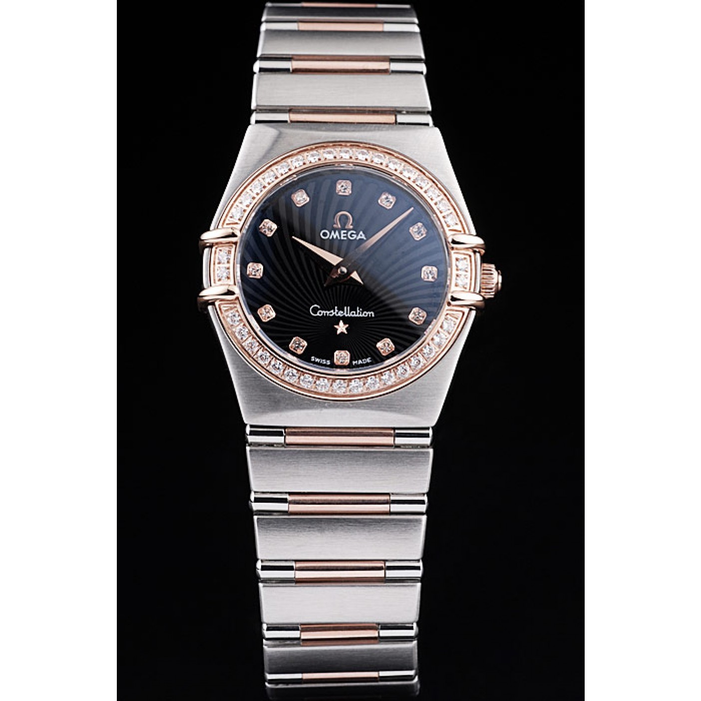 MiroTime Omega Swiss Constellation Jewelry Diamond Case Radial Emblem Black Dial 98113