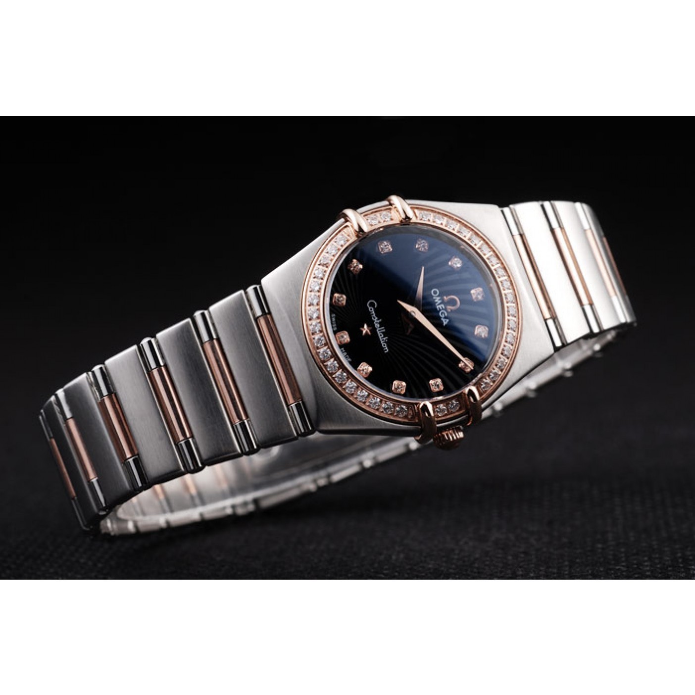 MiroTime Omega Swiss Constellation Jewelry Diamond Case Radial Emblem Black Dial 98113