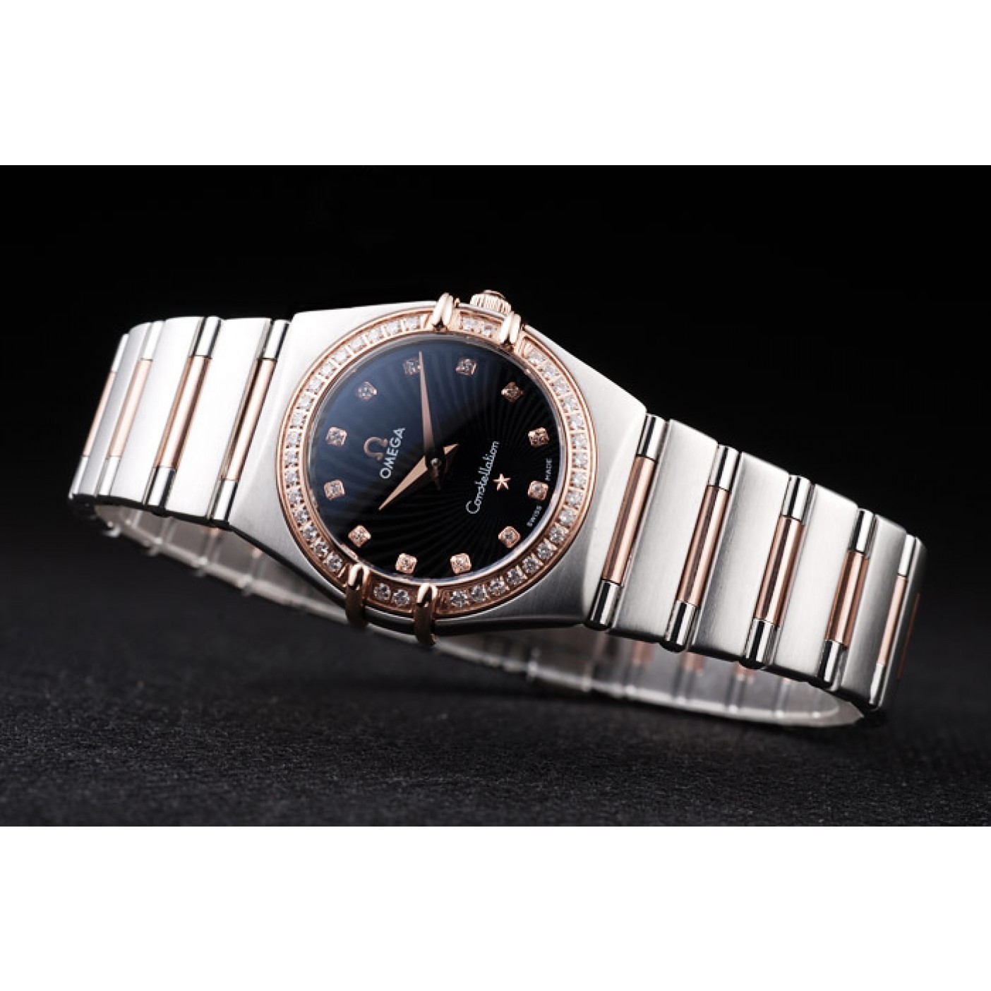 MiroTime Omega Swiss Constellation Jewelry Diamond Case Radial Emblem Black Dial 98113