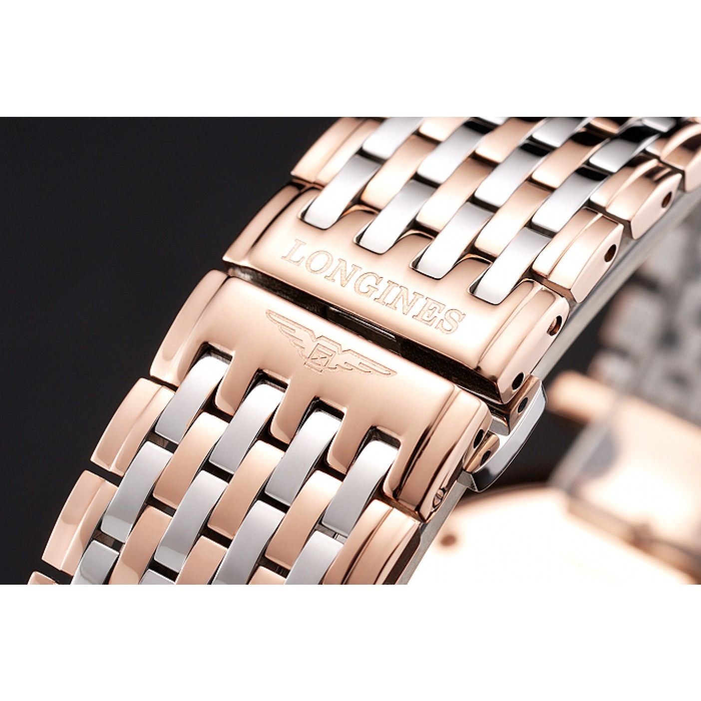 MiroTime Swiss Longines Grande Classique White Dial Roman Numerals Rose Gold Case Two Tone Bracelet