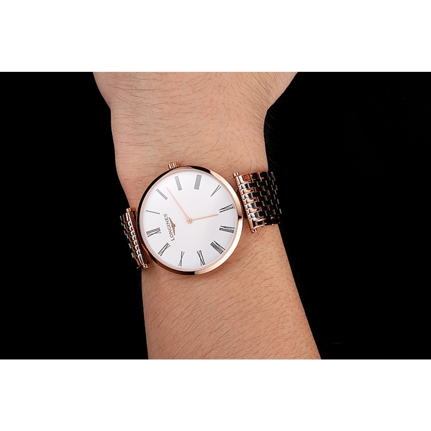 MiroTime Swiss Longines Grande Classique White Dial Roman Numerals Rose Gold Case Two Tone Bracelet