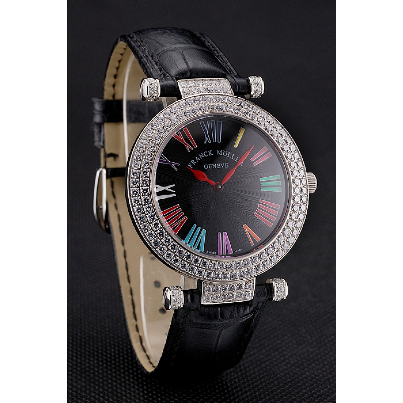 MiroTime Franck Muller Double Mistery Ronde Black Dial Stainless Steel Case Black Leather Strap