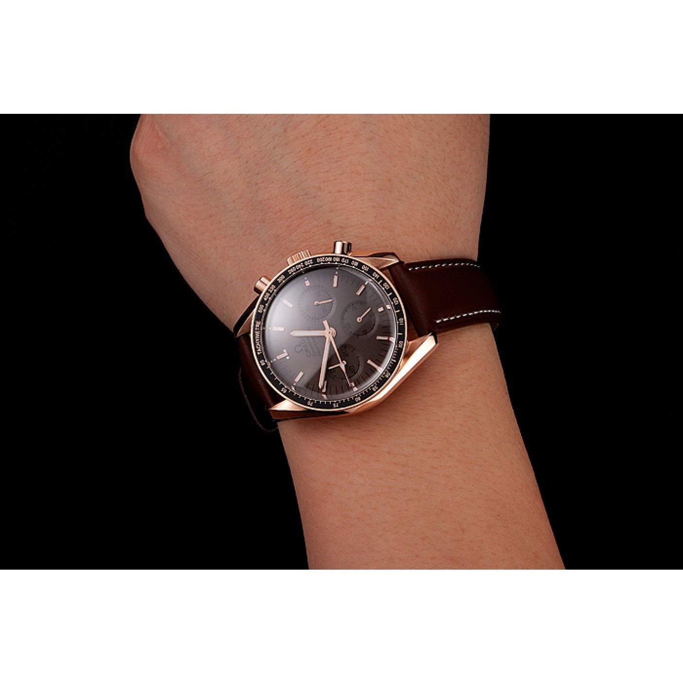 MiroTime Swiss Omega Speedmaster Professional Brown Dial Gold Case Brown Leather Bracelet 1453939