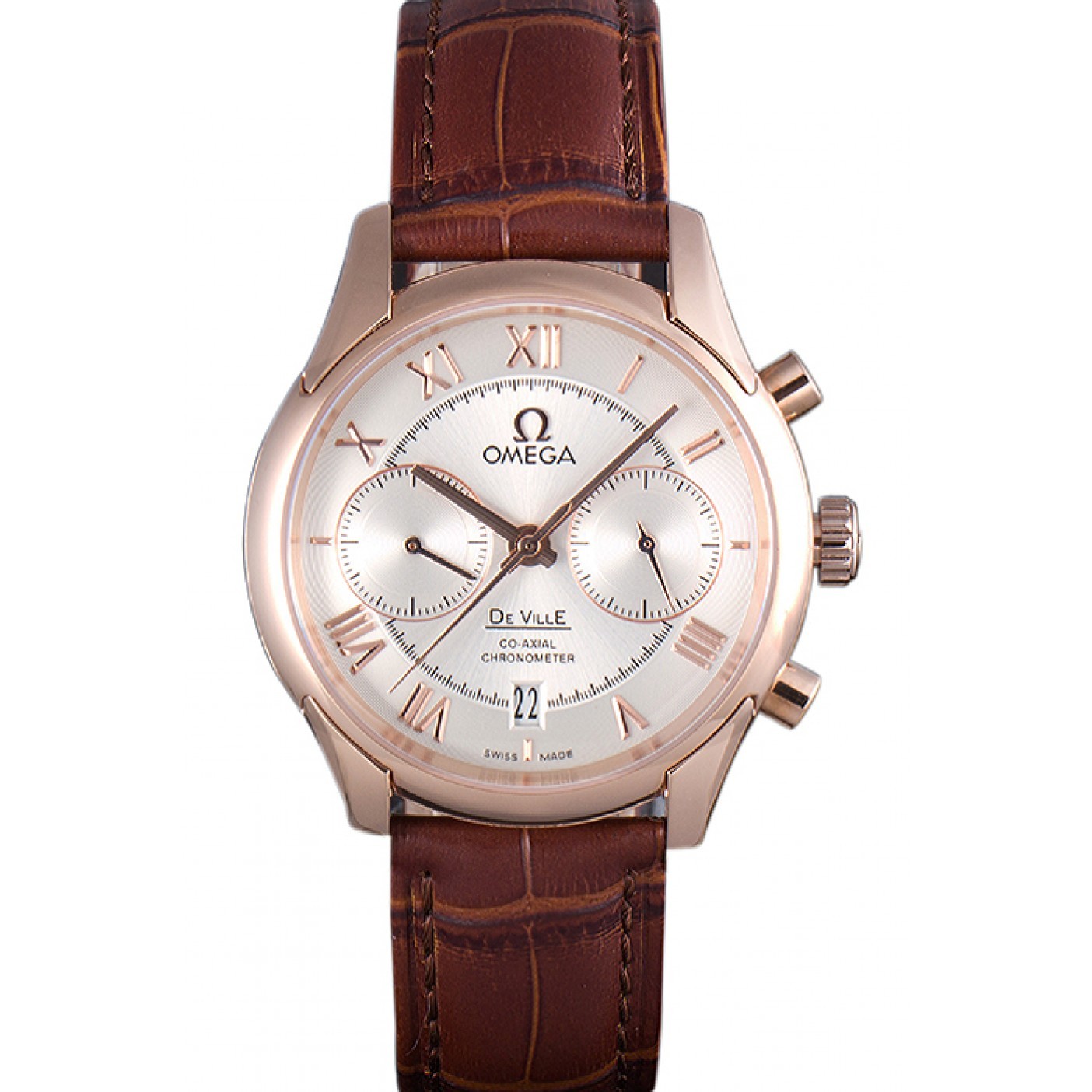 MiroTime Omega DeVille Rose Gold Bezel with White Dial and Brown Leather Strap 621570