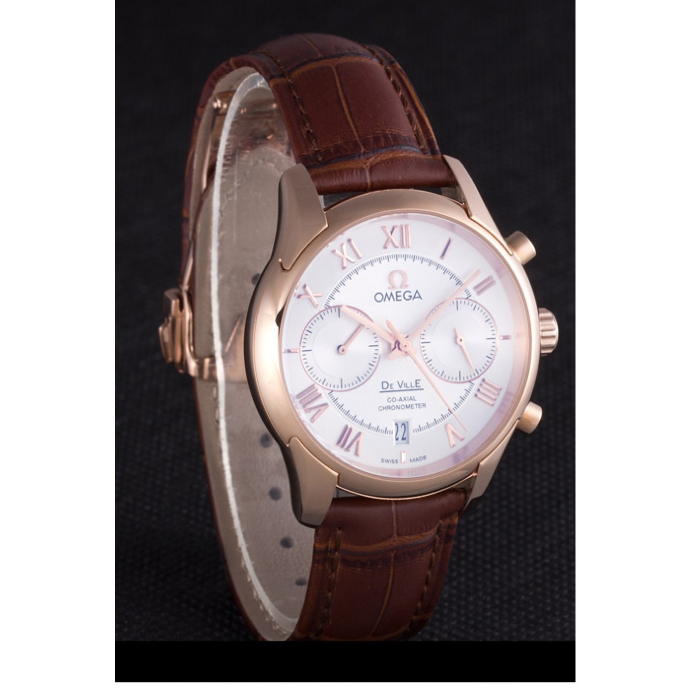 MiroTime Omega DeVille Rose Gold Bezel with White Dial and Brown Leather Strap 621570