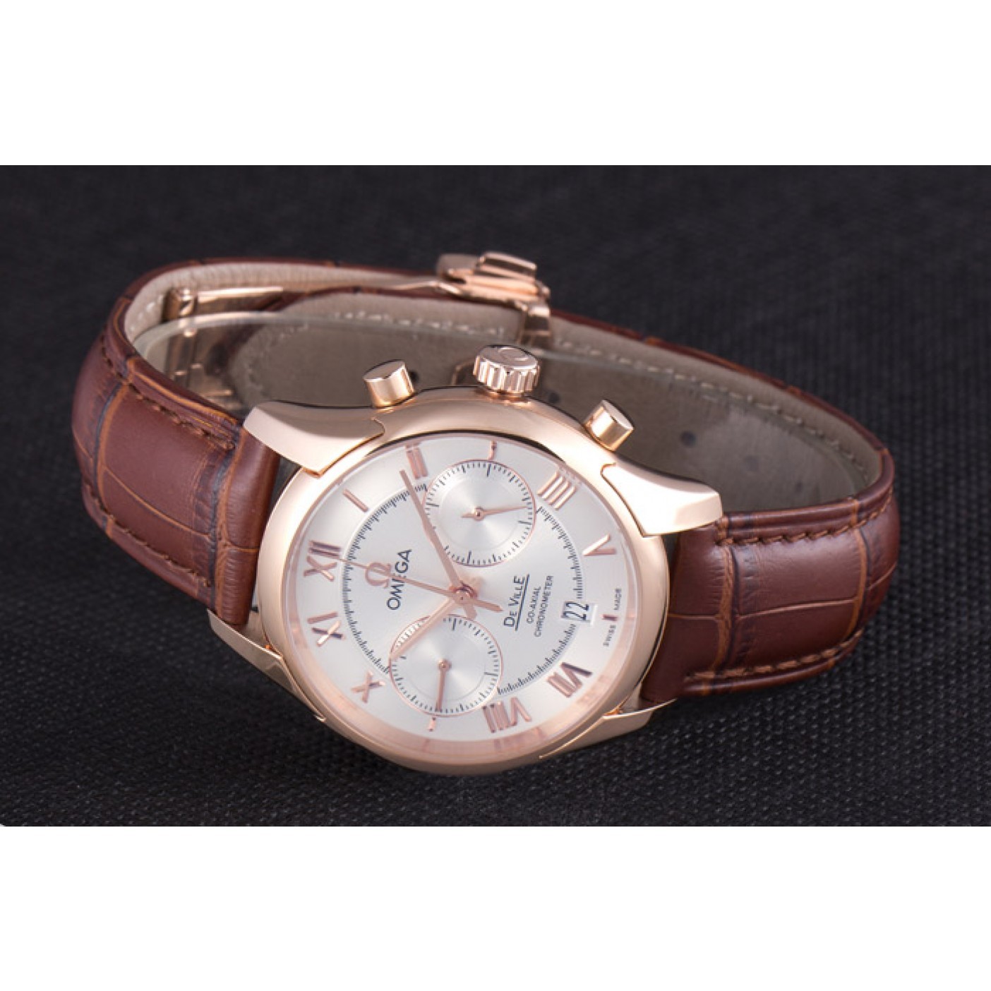 MiroTime Omega DeVille Rose Gold Bezel with White Dial and Brown Leather Strap 621570