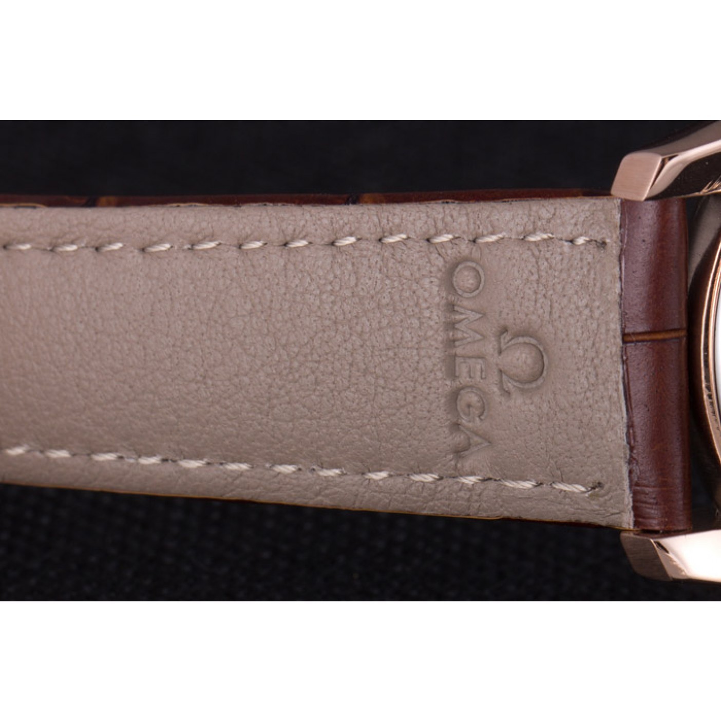 MiroTime Omega DeVille Rose Gold Bezel with White Dial and Brown Leather Strap 621570