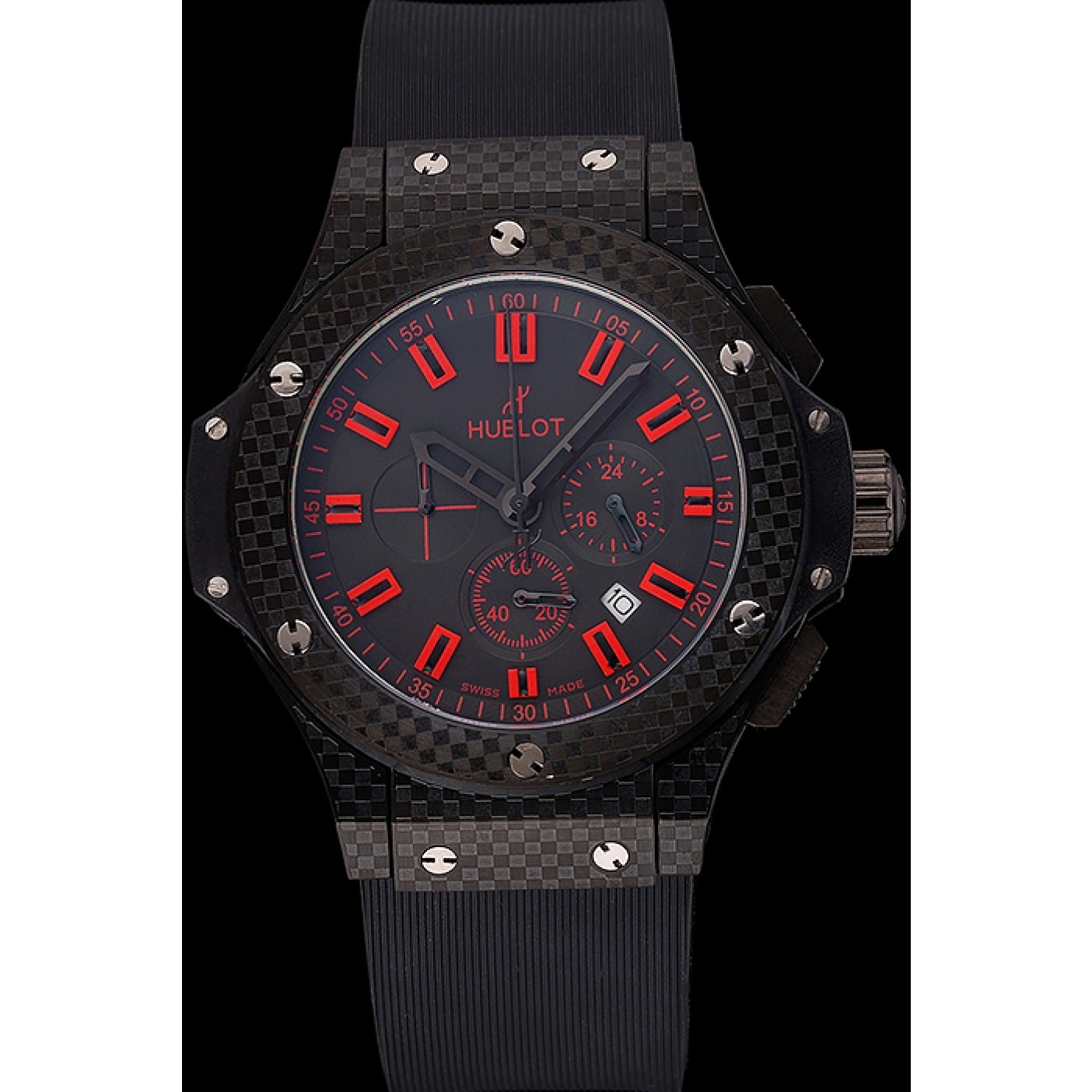 MiroTime Hublot Big Bang Carbon Dial With Red Markings Carbon Case And Bezel Black Rubber Strap 622775