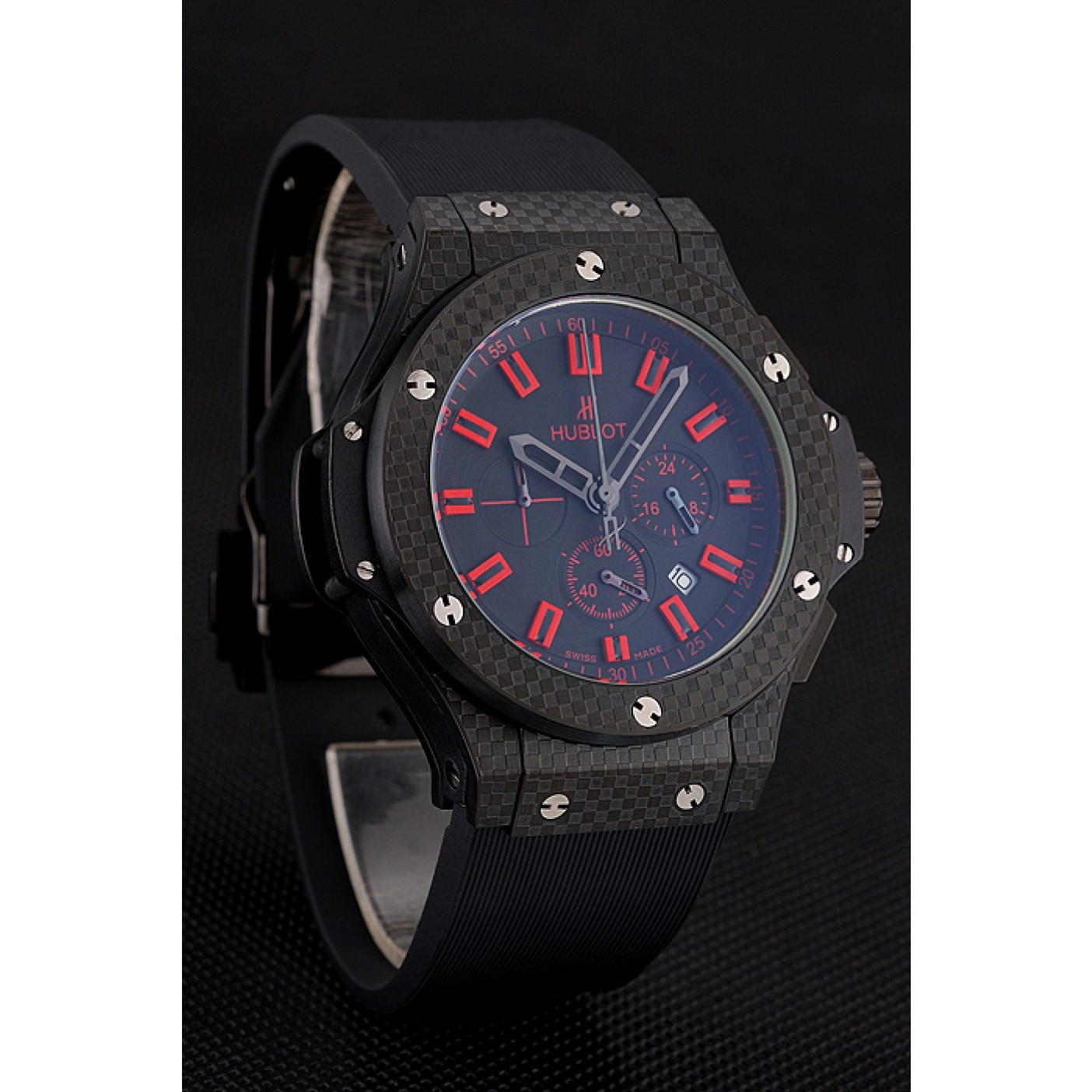 MiroTime Hublot Big Bang Carbon Dial With Red Markings Carbon Case And Bezel Black Rubber Strap 622775